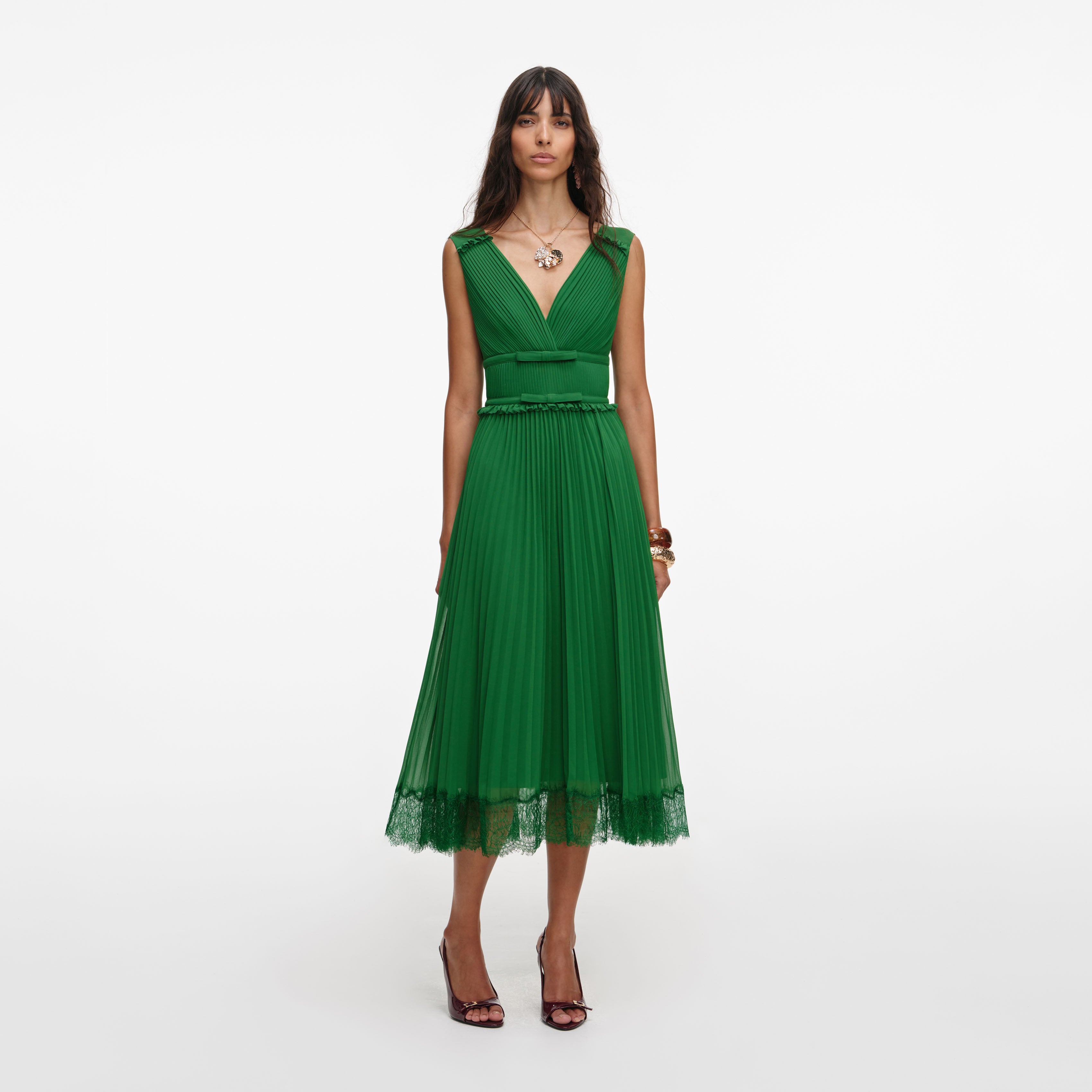 Green Chiffon Midi Dress – self-portrait
