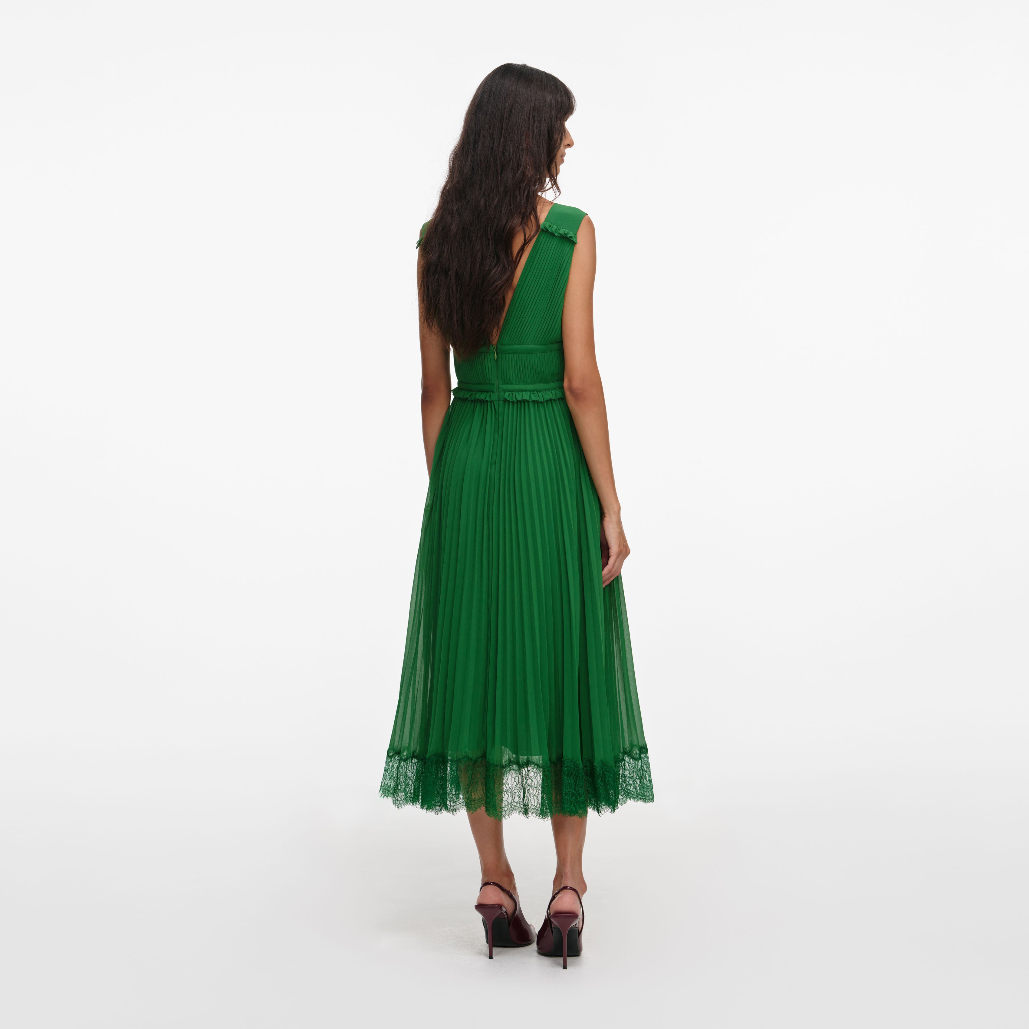 Green Chiffon Midi Dress