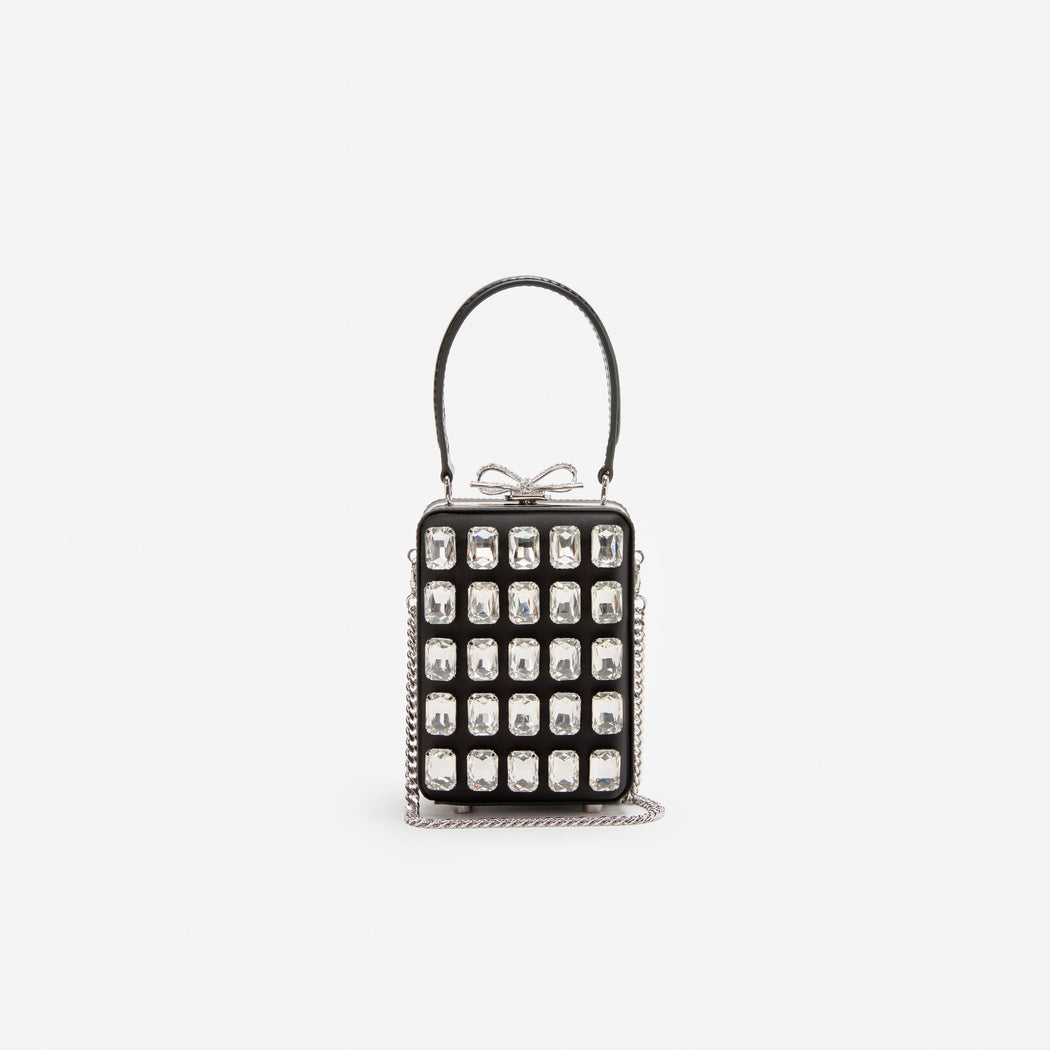 Black Satin Crystal Micro Bag