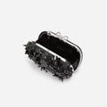 Black Satin Floral Crystal Clutch Bag