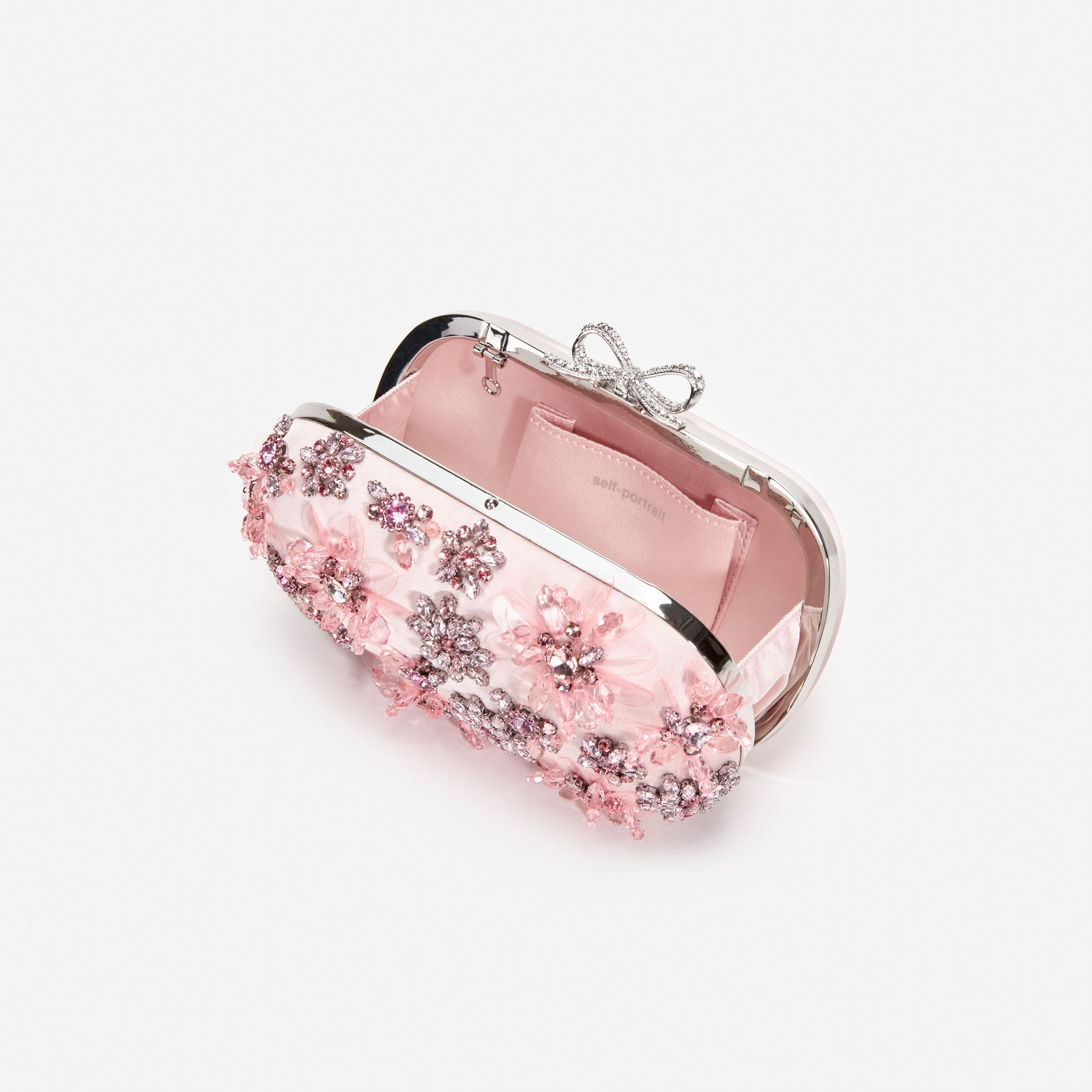 Pink Satin Floral Crystal Clutch
