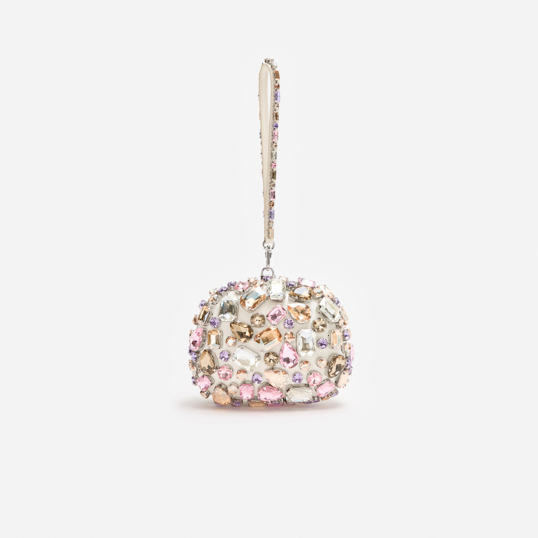 Multi Crystal Embellished Top Handle Clutch Bag