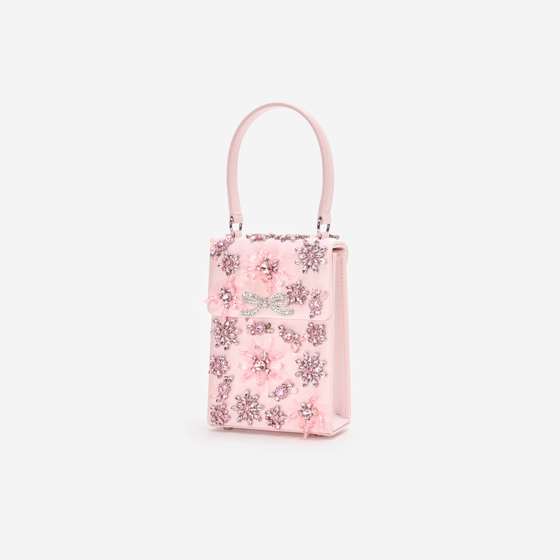 Pink Satin Floral Crystal Mini Bag