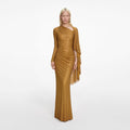 Gold Rhinestone Drape Maxi Dress
