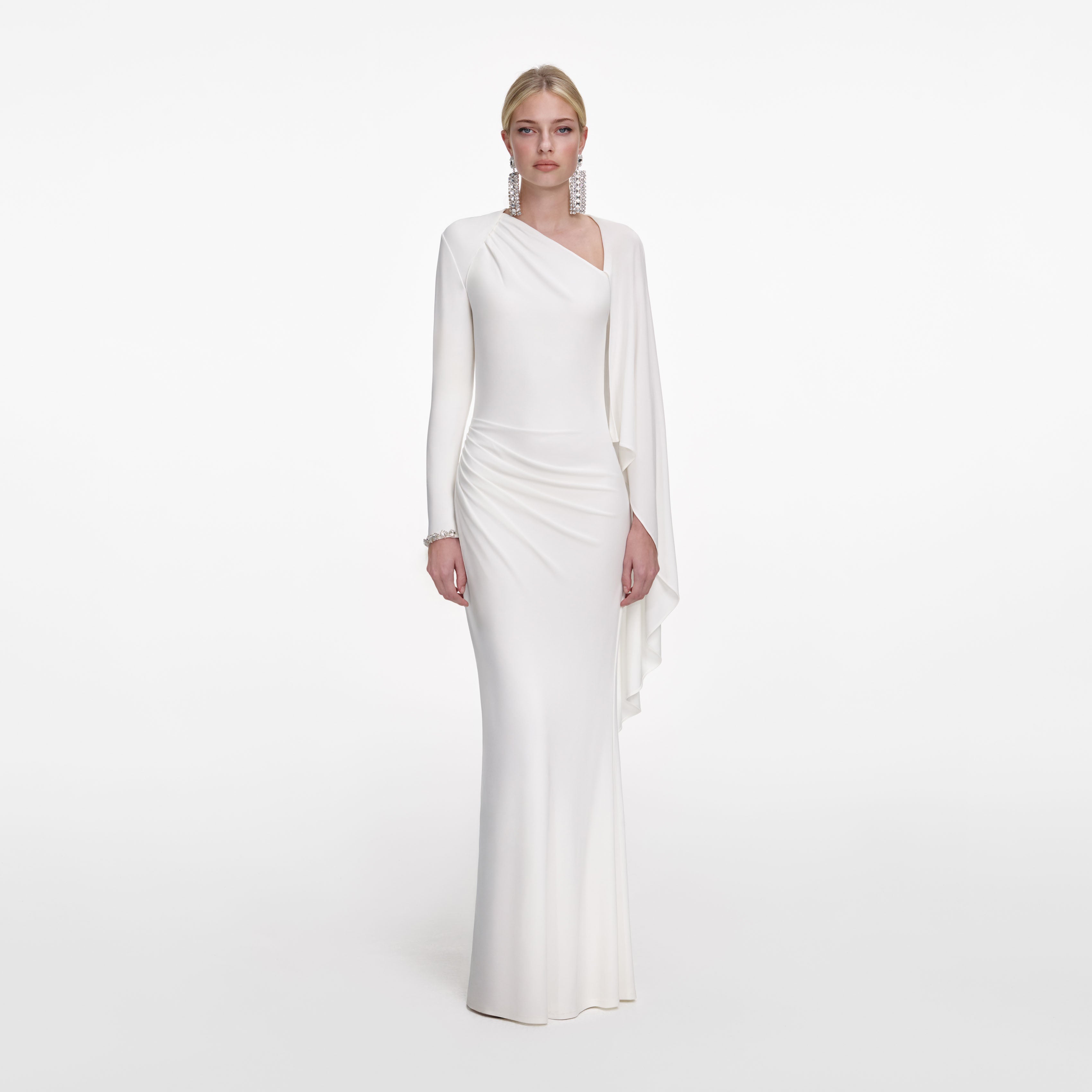 White Jersey Drape Maxi Dress – self-portrait