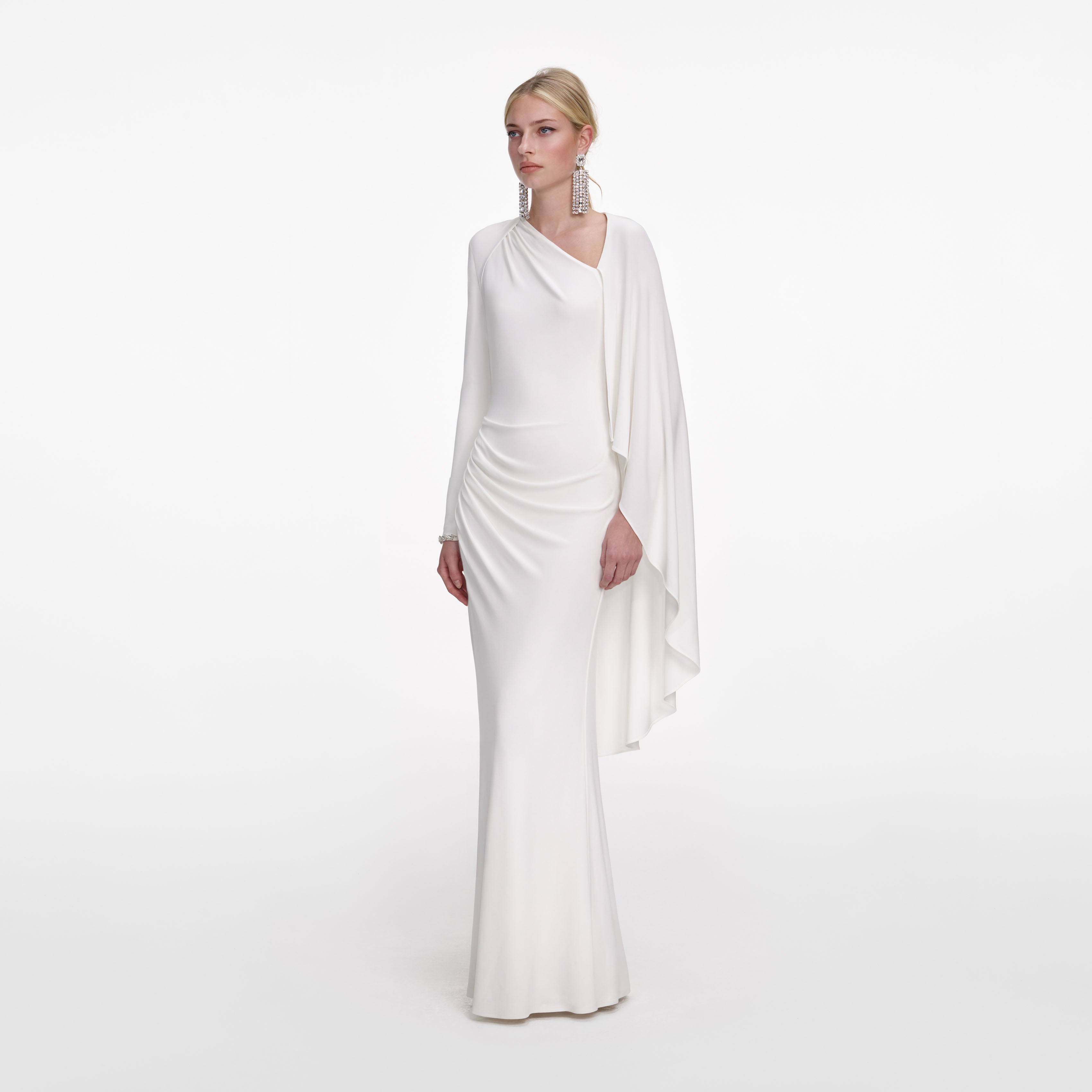 White Jersey Drape Maxi Dress