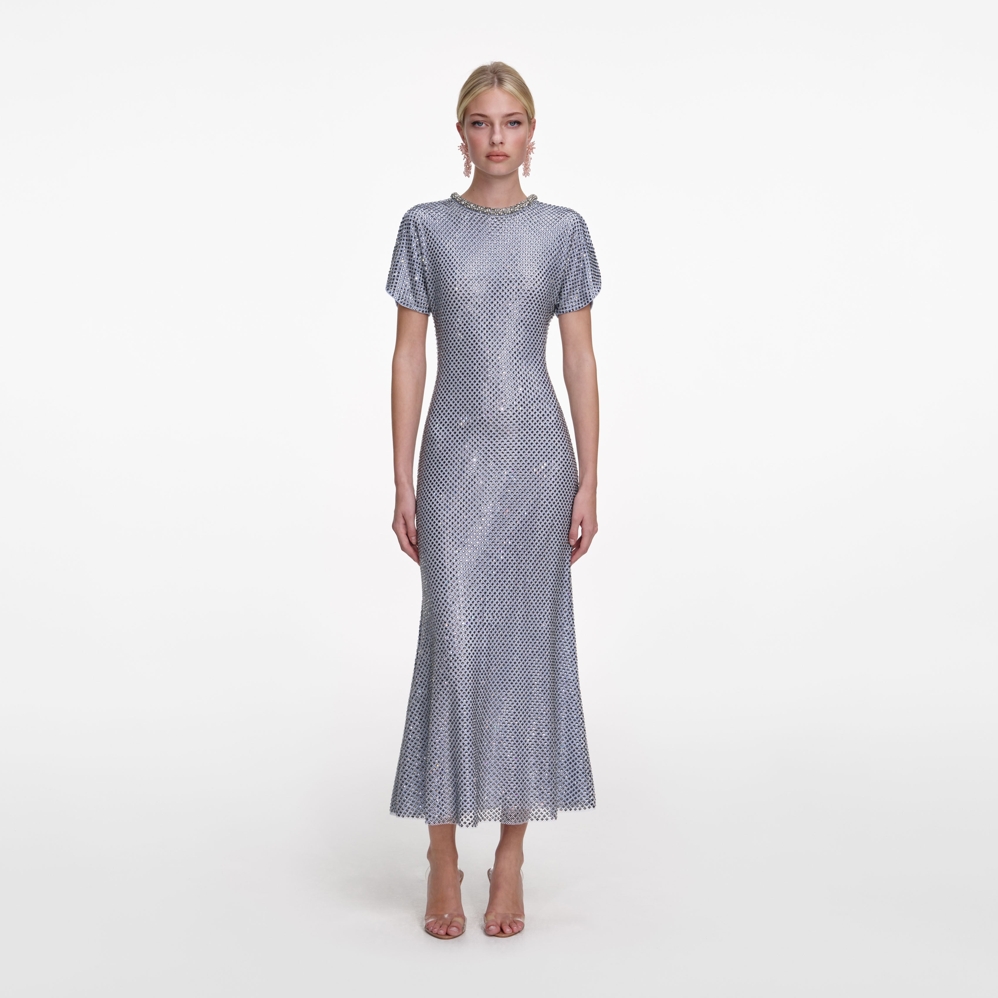 Blue Rhinestone Mesh Midi Dress self-portrait Blue Rhinestone Mesh Midi Dress self-portrait