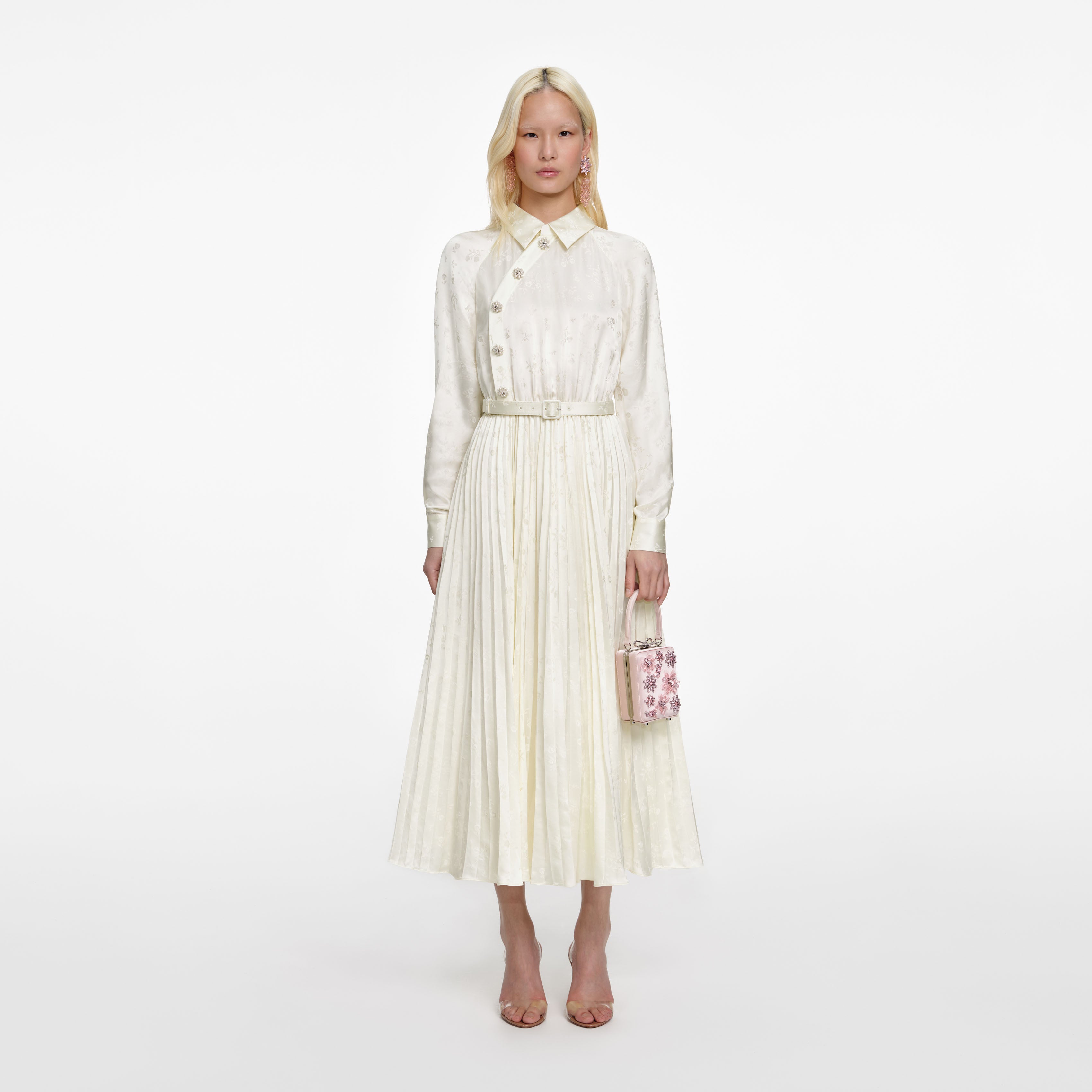 jacquard white midi dress Cream Satin Jacquard Midi Dress – self-portrait