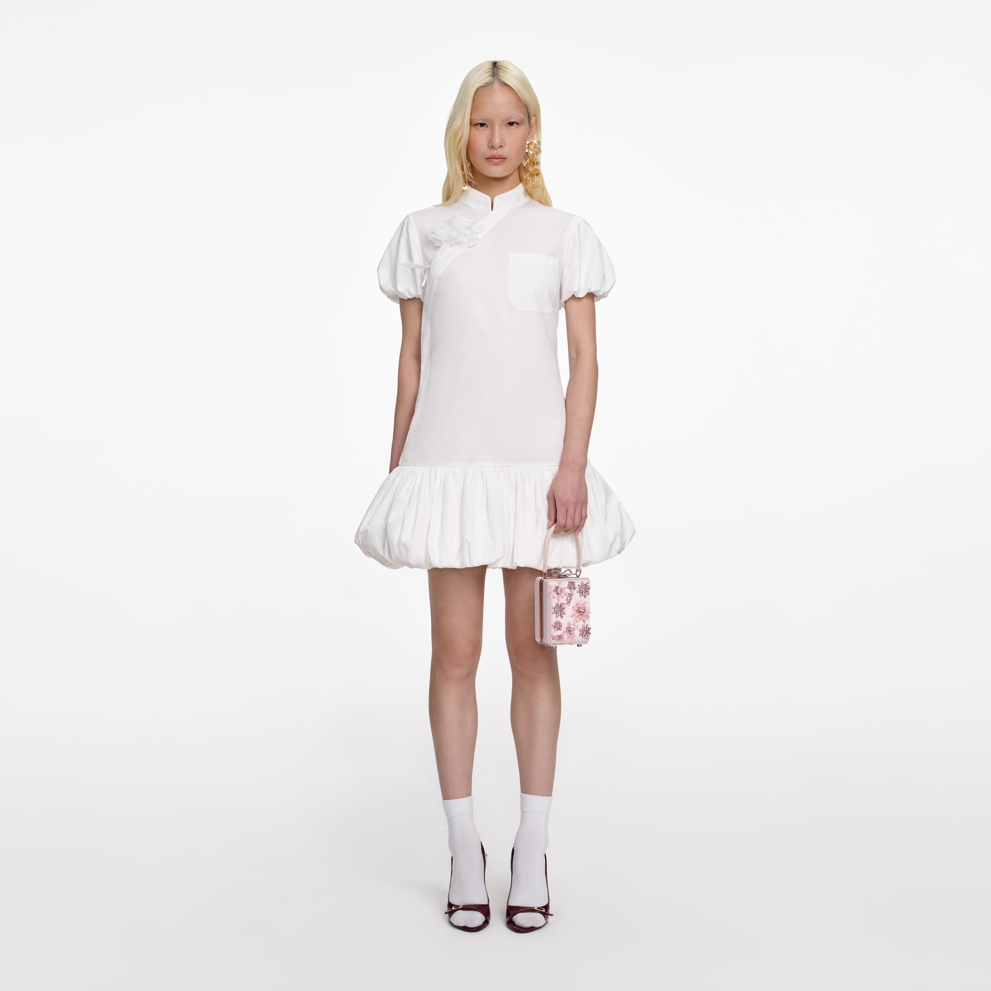 White Cotton Asymmetric Mini Dress – self-portrait
