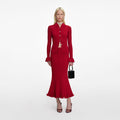 Red Viscose Knit Midi Skirt