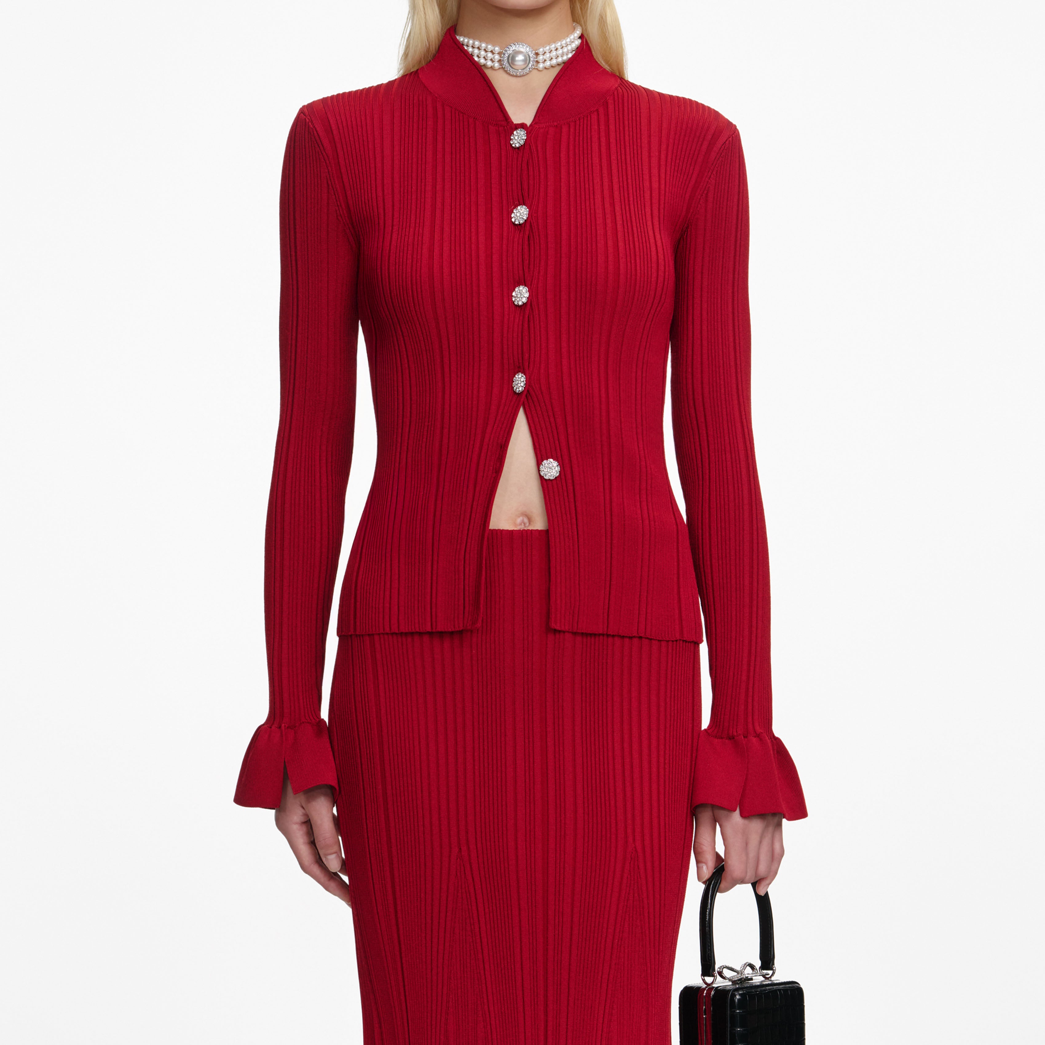 Red Viscose Knit Midi Skirt