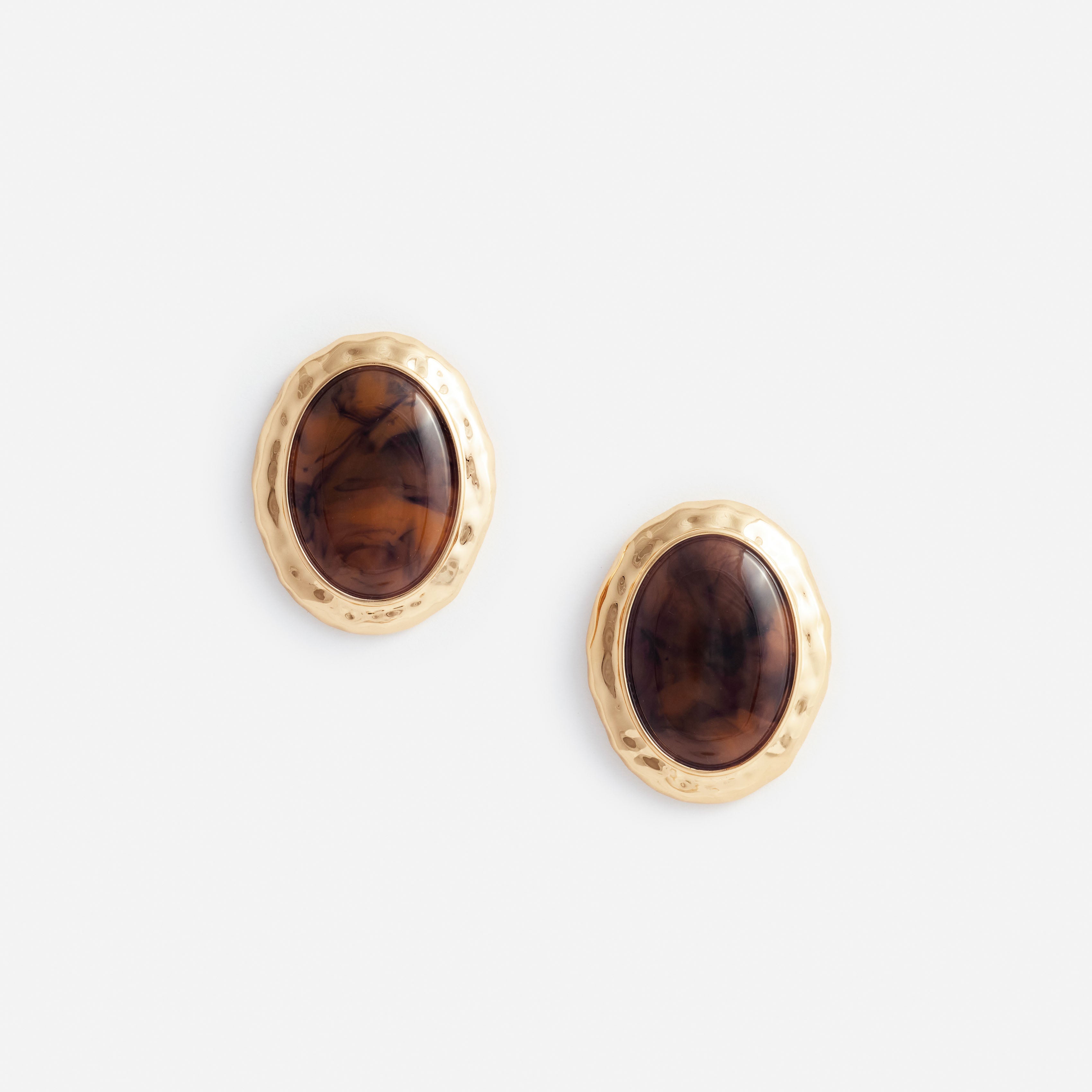 Hammered Gold Tiger Eye Earrings  self-portrait