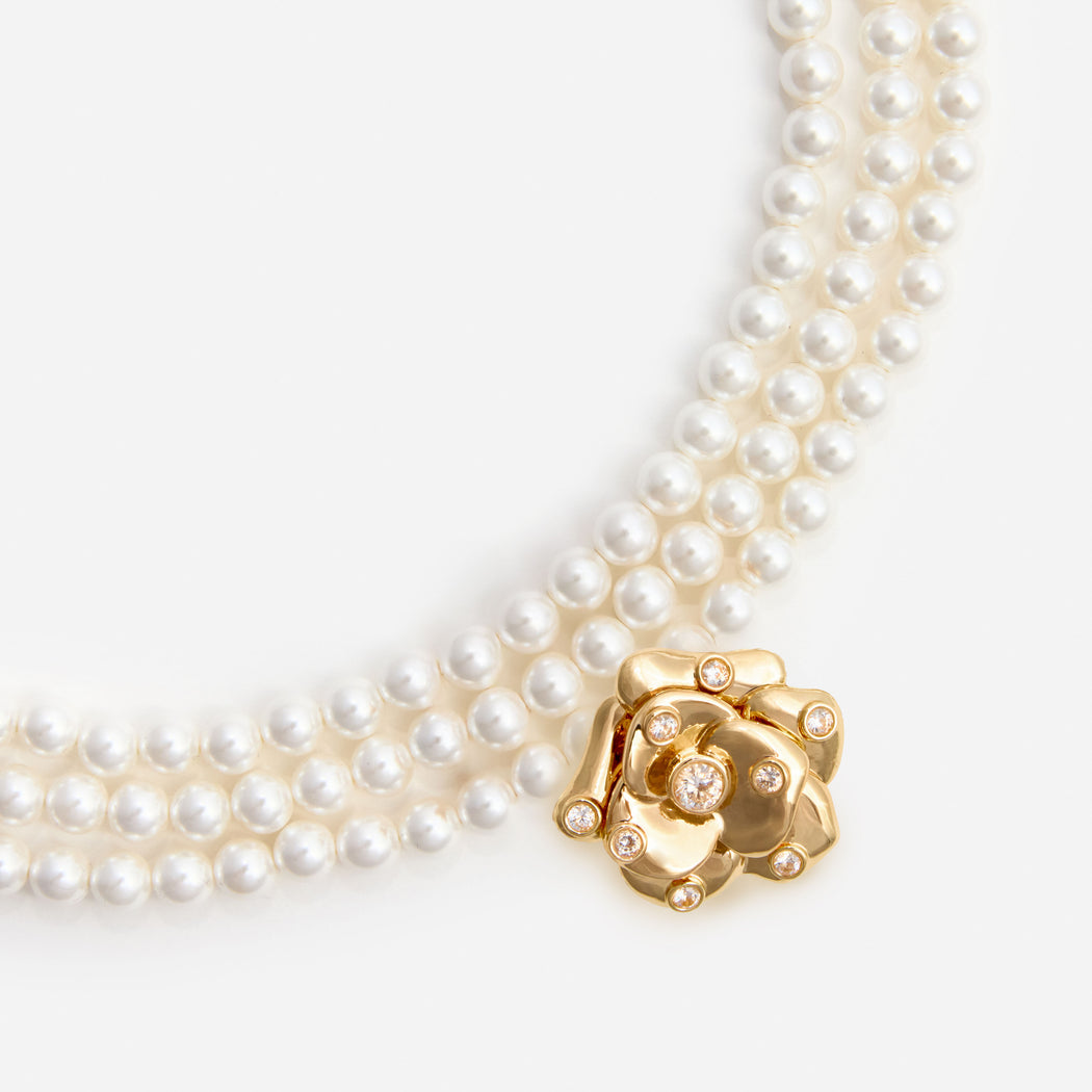 Gold Flower Pearl Choker