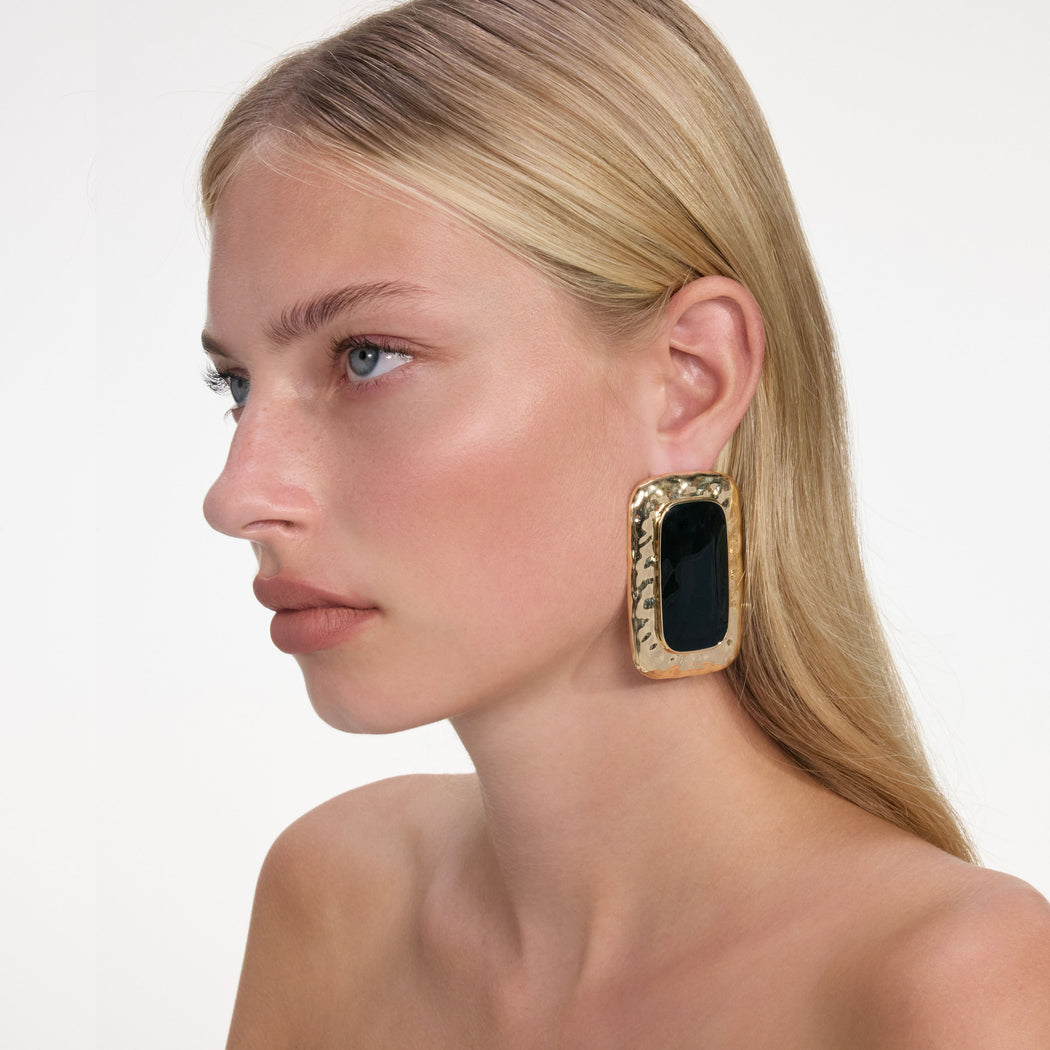 Large Mottled Gold Black Earrings