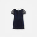 Navy Velvet Tulle Flower Trim Dress