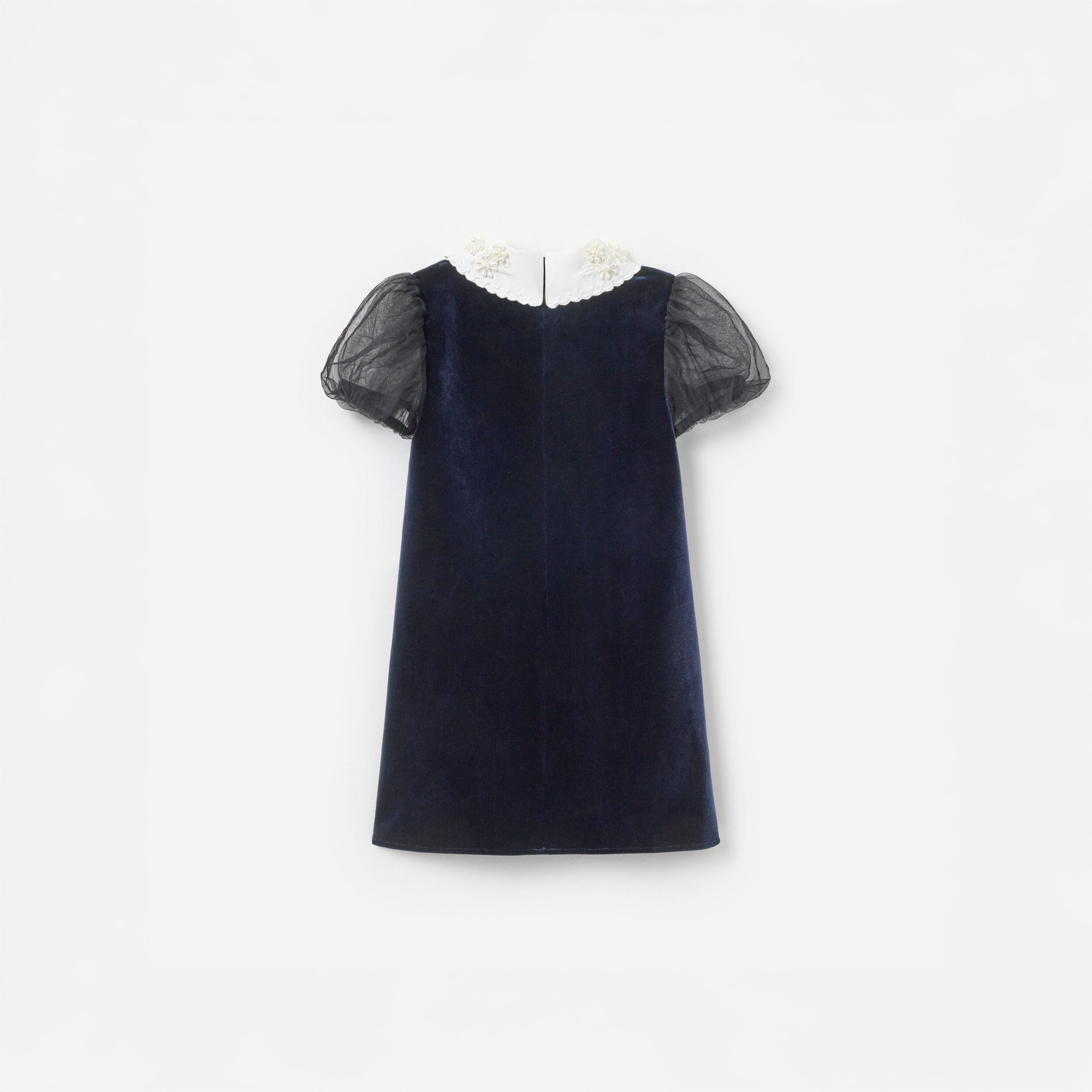Navy Velvet Tulle Flower Trim Dress