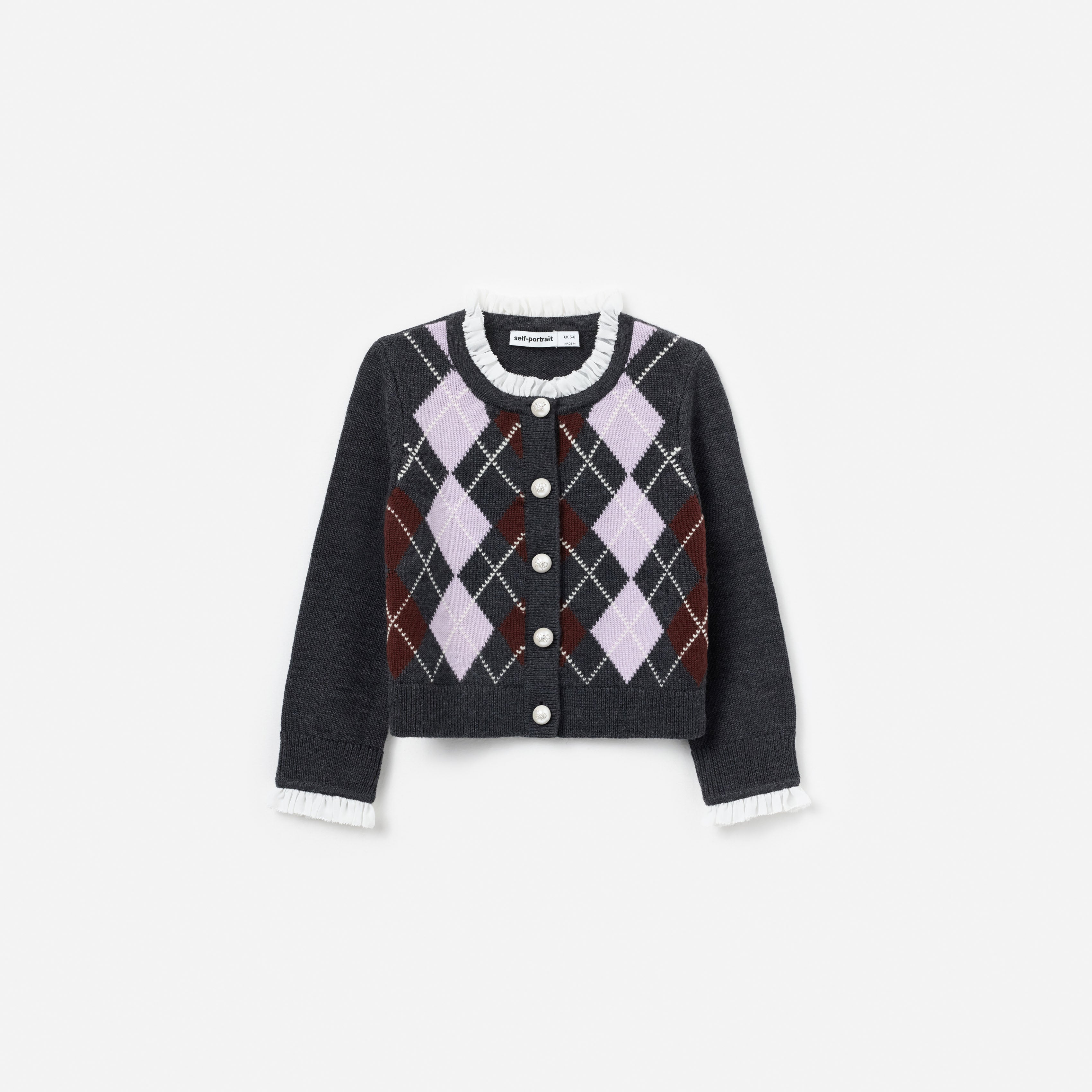 Grey Argyle Embellished Cardigan