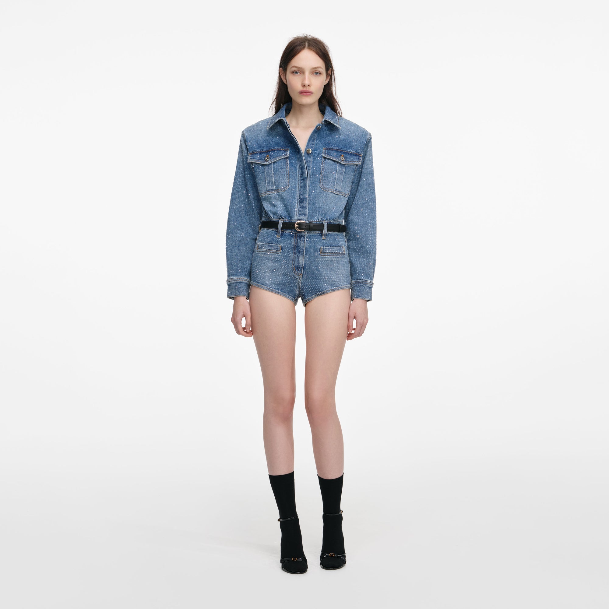 Rhinestone Denim Playsuit