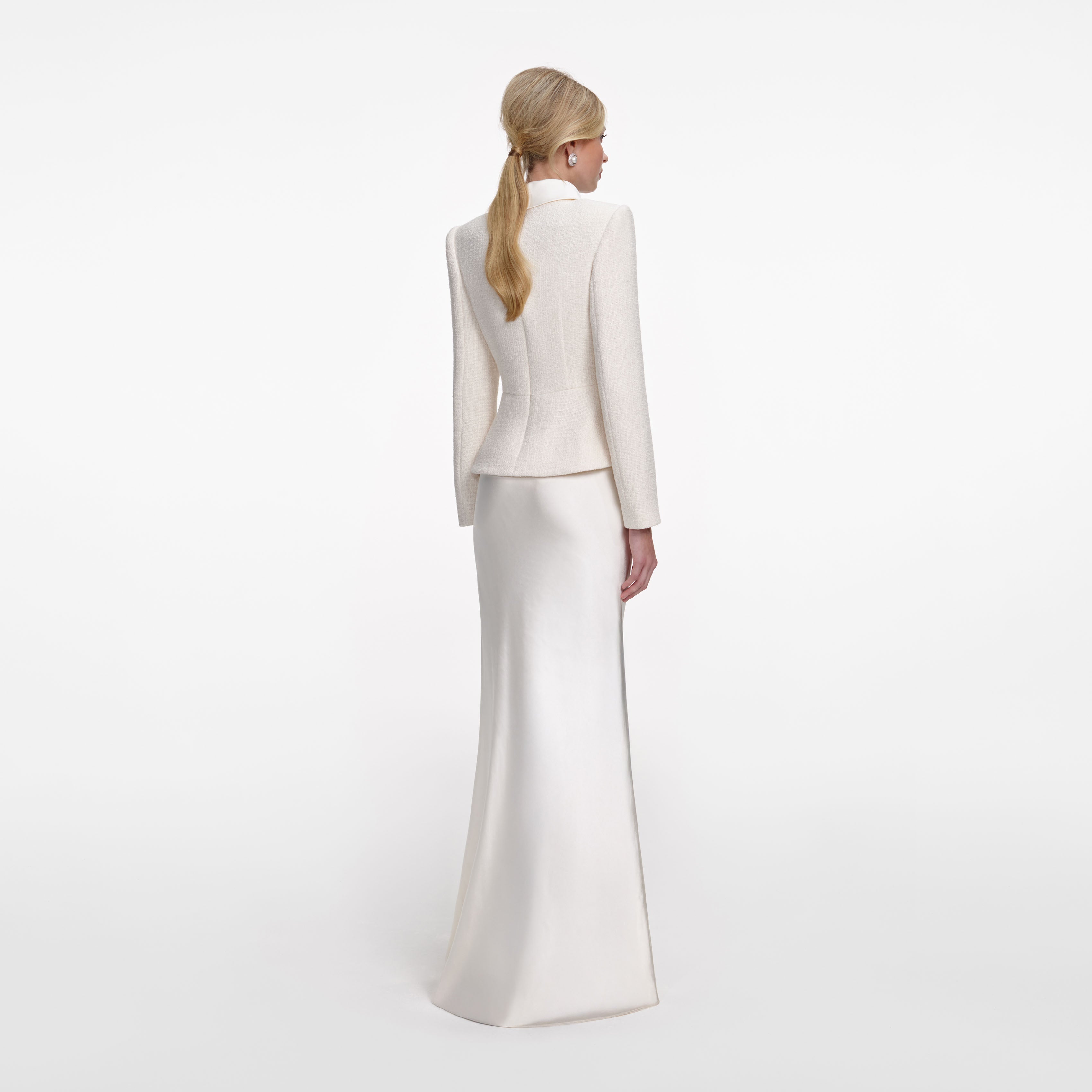 Cream Boucle Collared Maxi Dress