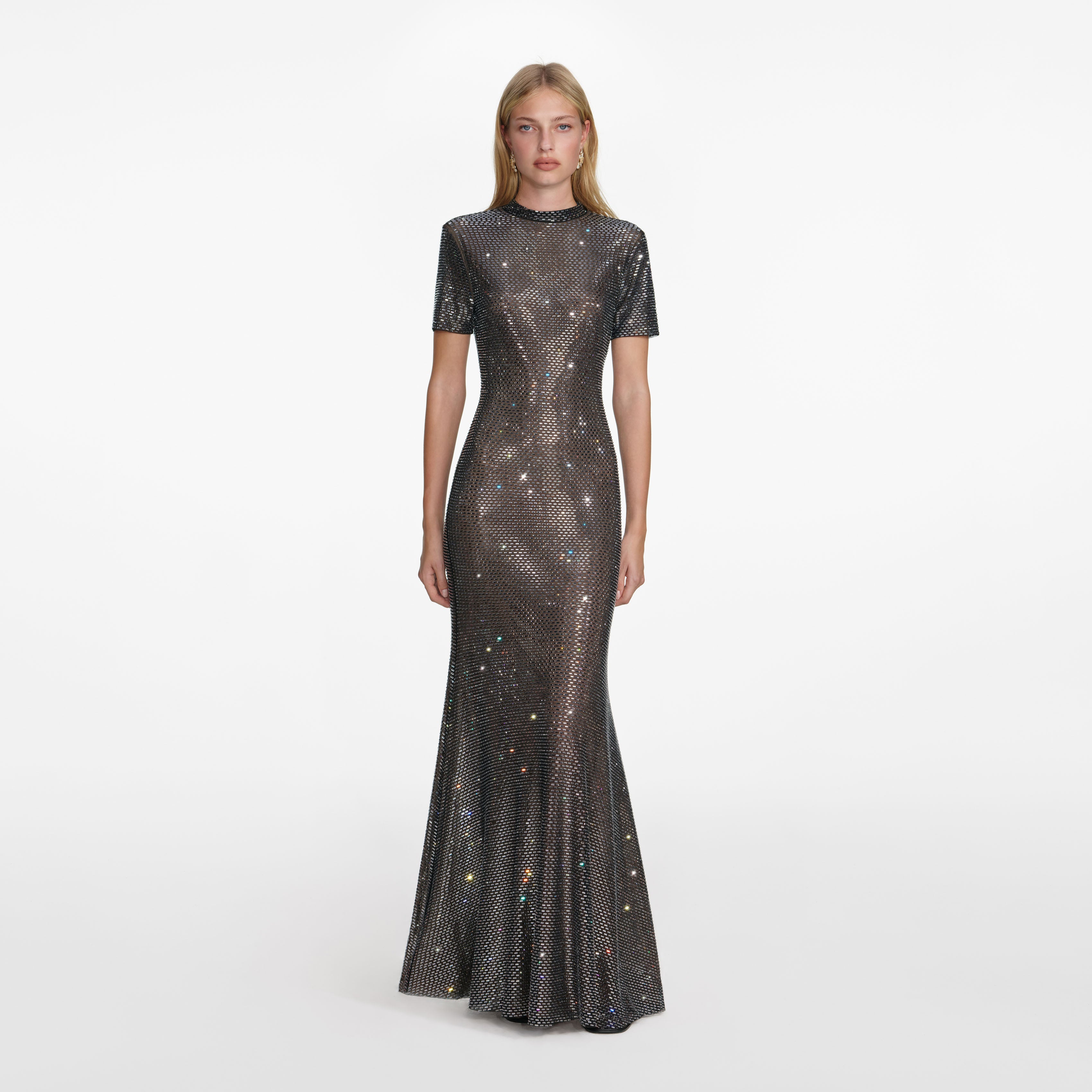 self portrait black square rhinestone mesh maxi dress Self-Portrait Black Square Rhinestone Mesh Midi Dress