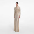 Champagne Rhinestone Drape Maxi Dress