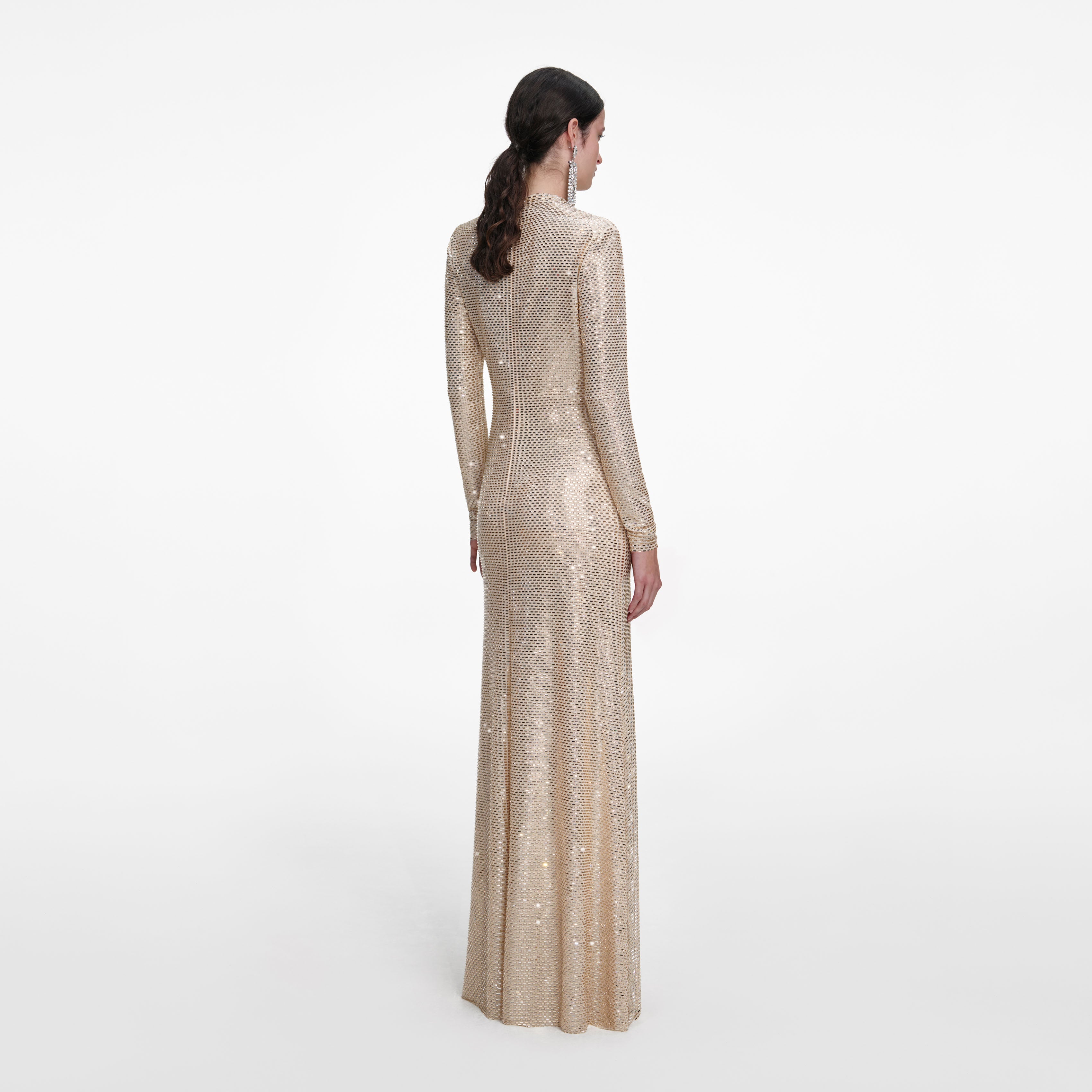 Champagne Rhinestone Drape Maxi Dress