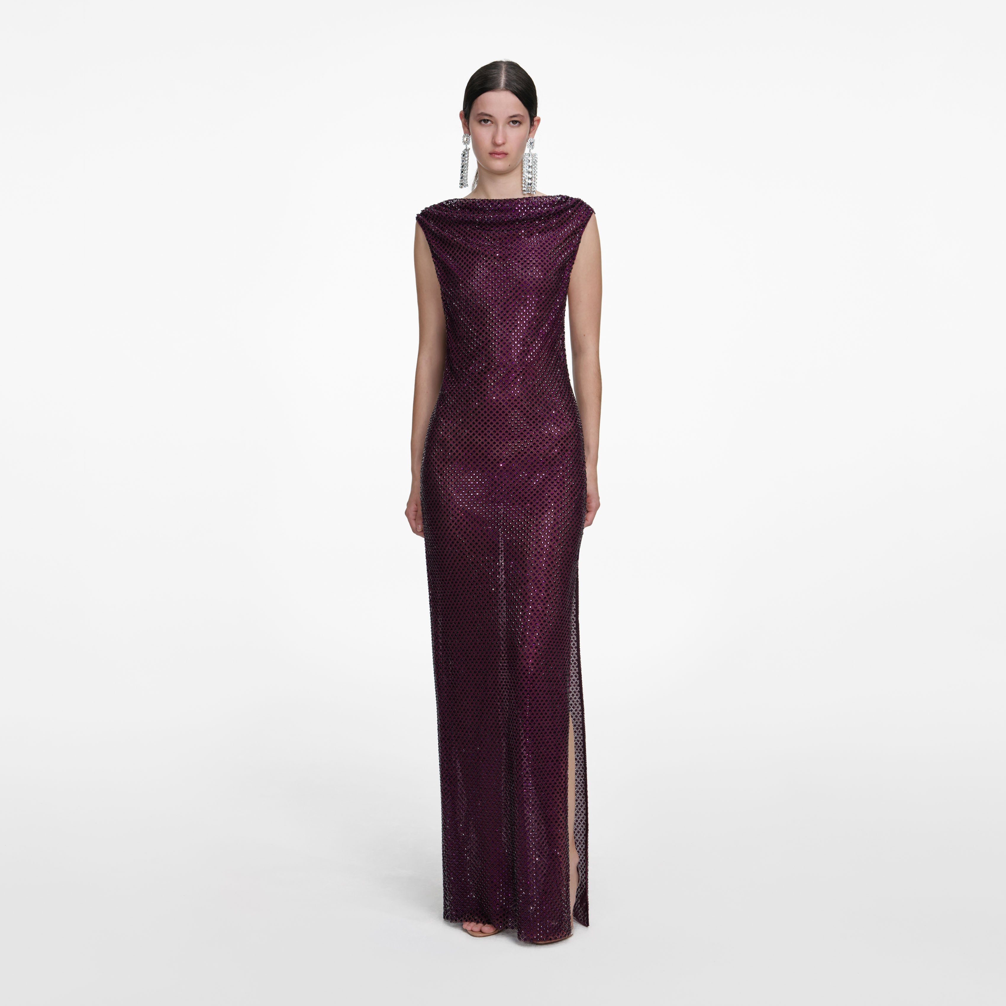 Burgundy Rhinestone Drape Maxi Dress self-portrait Burgundy Rhinestone Drape Maxi Dress self-portrait