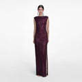 Burgundy Rhinestone Drape Maxi Dress