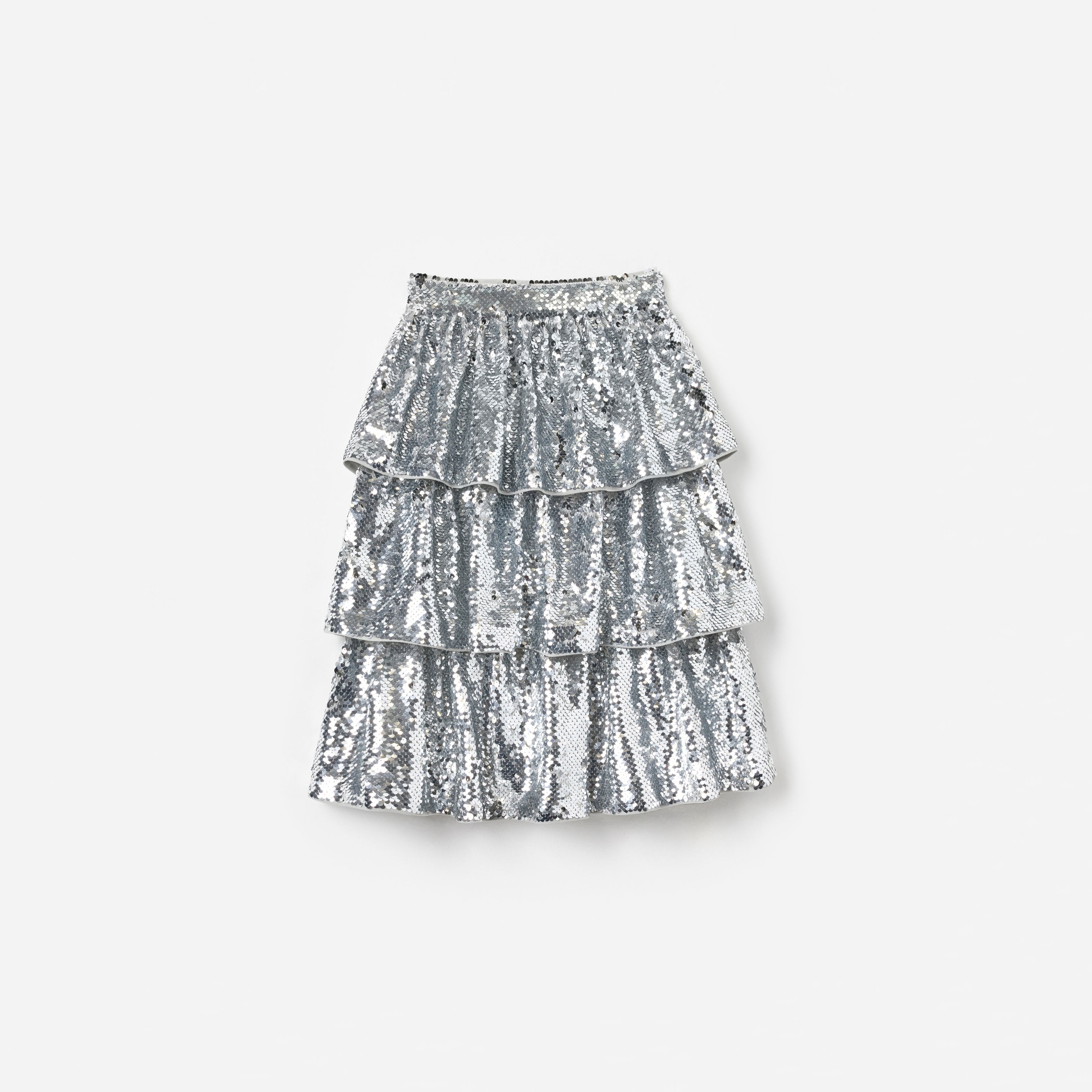 Silver Sequin Tiered Skirt – self-portrait