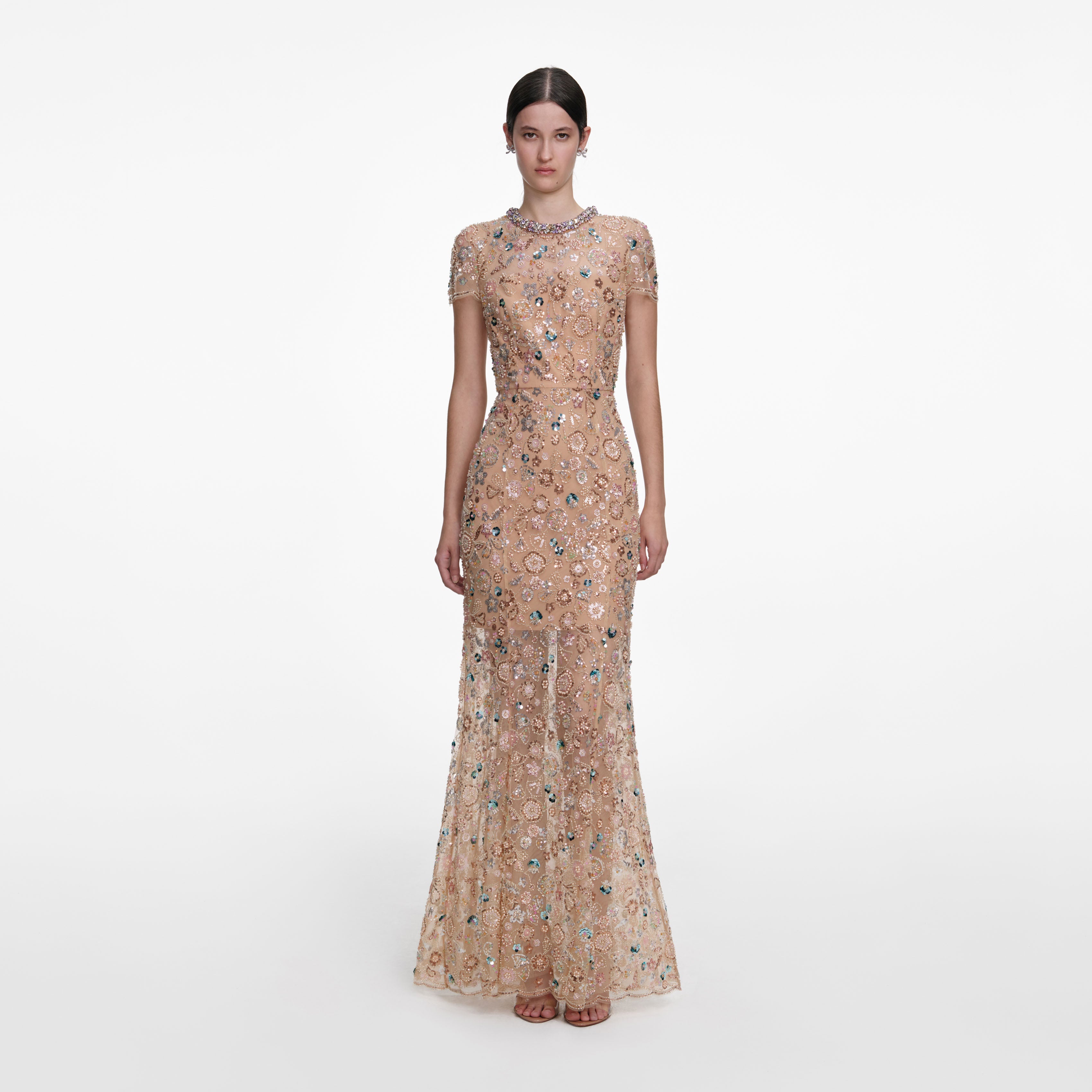 Champagne Sequin Embroidered Maxi Dress self-portrait Champagne Sequin Embroidered Maxi Dress self-portrait
