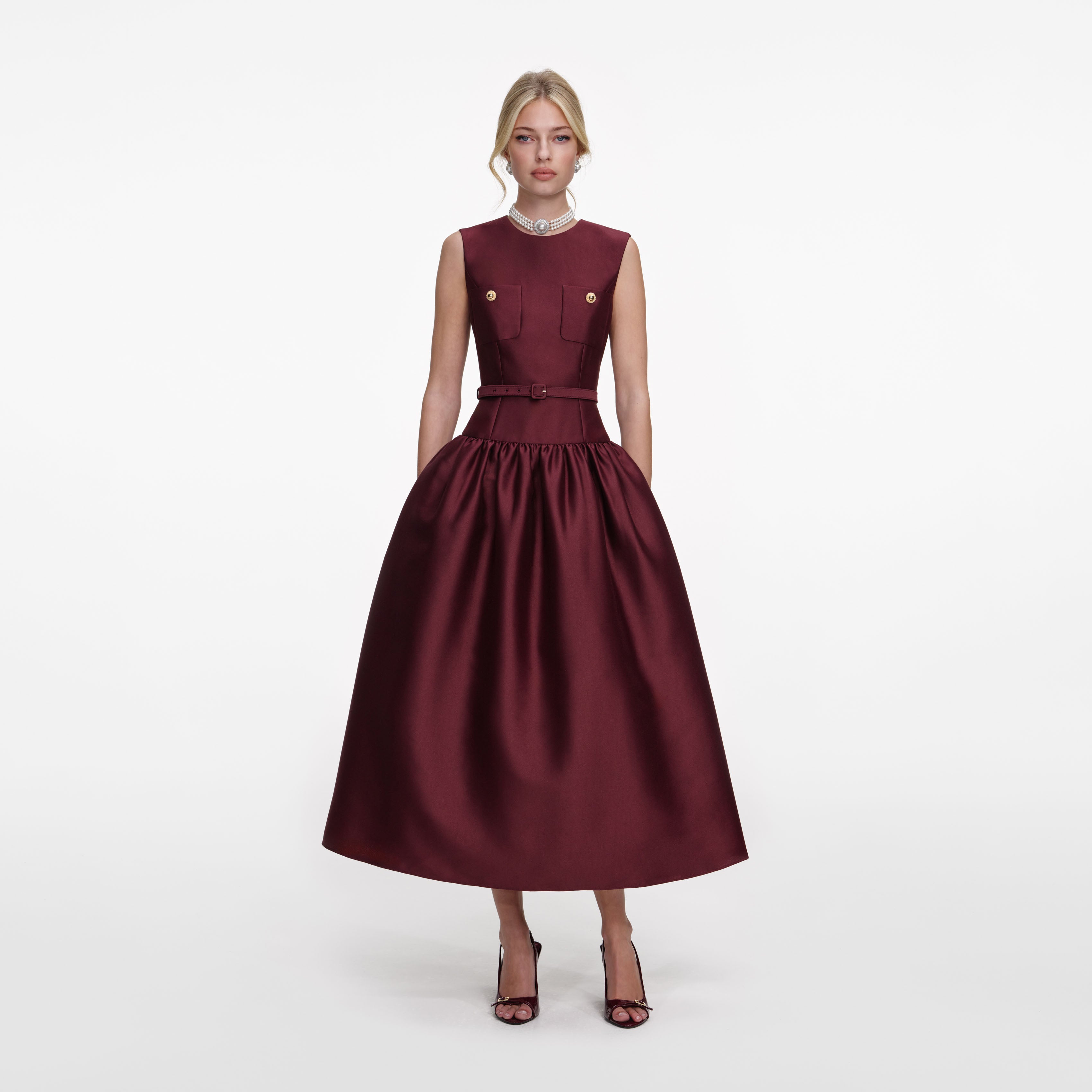 self portrait red taffeta mini dress SELF-PORTRAIT Pleated Taffeta Mini Dress