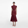 Burgundy Flower Lace Midi Dress