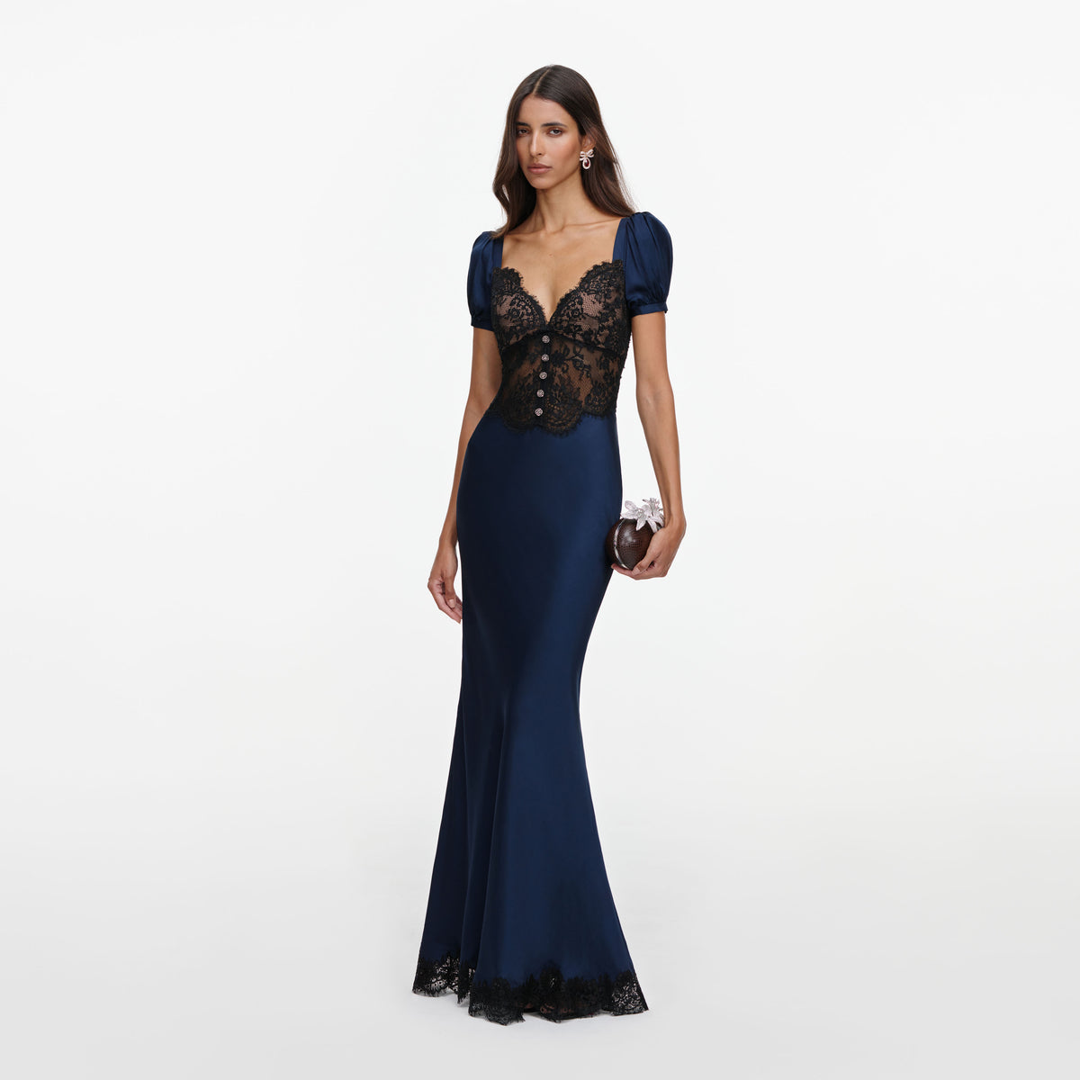 Navy Viscose Lace Maxi Dress