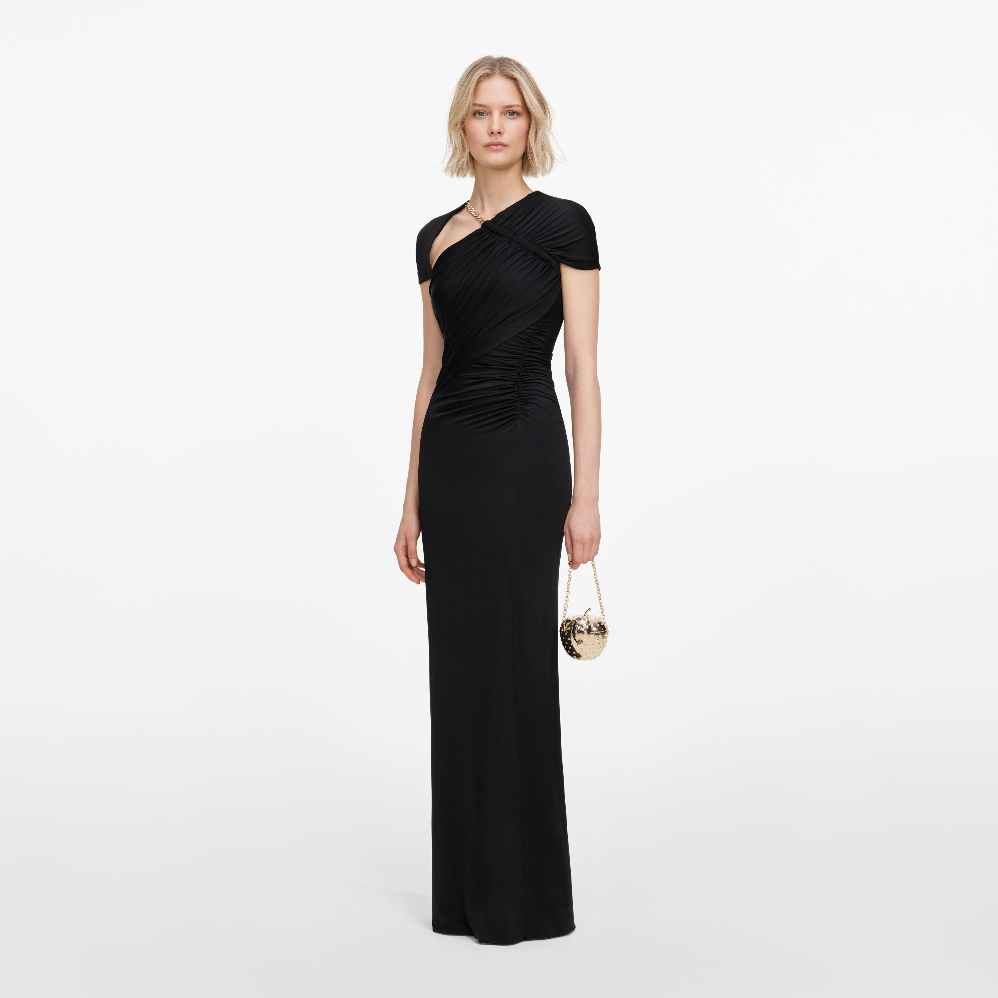 Black Jersey Draped Maxi Dress