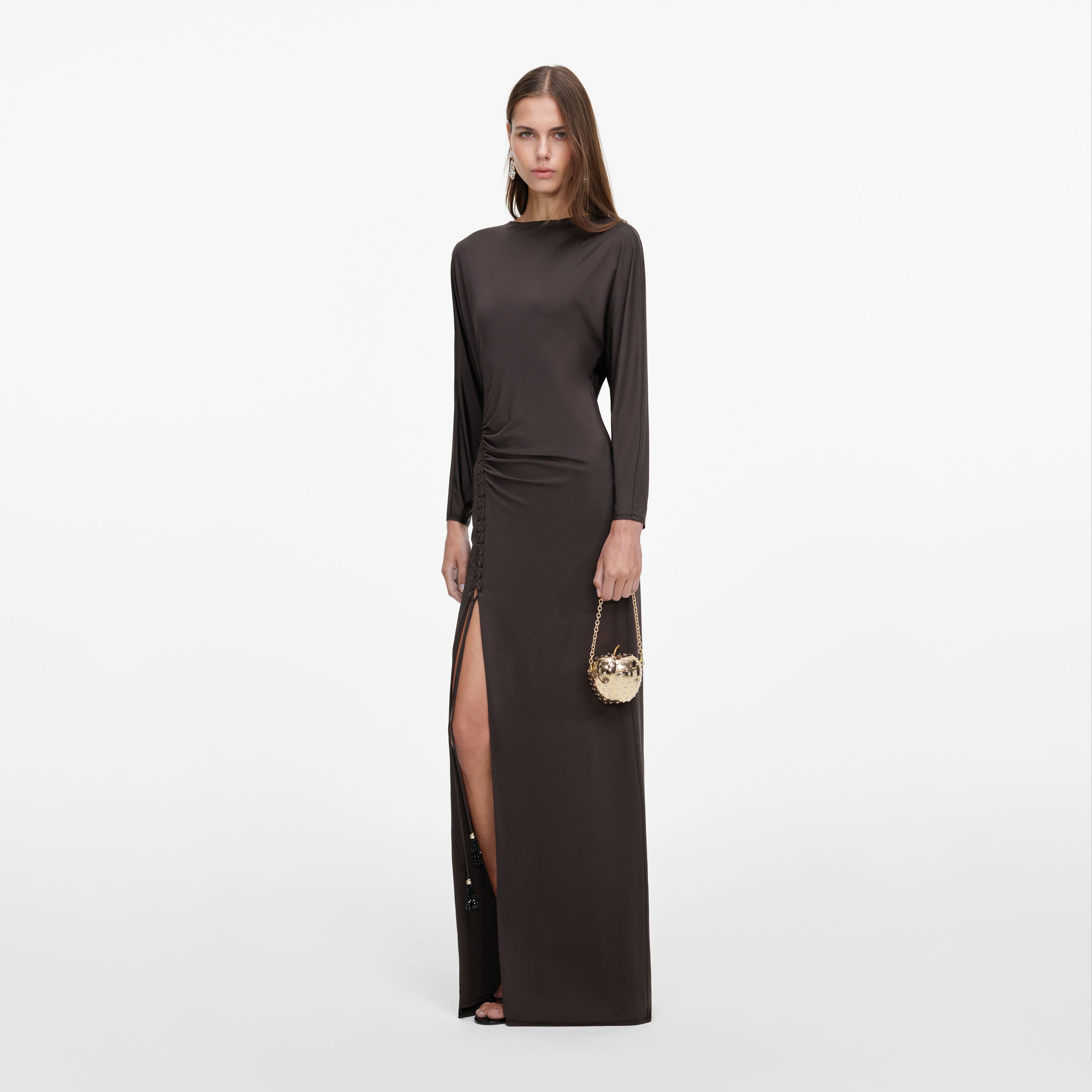 Brown Jersey Open Back Maxi Dress