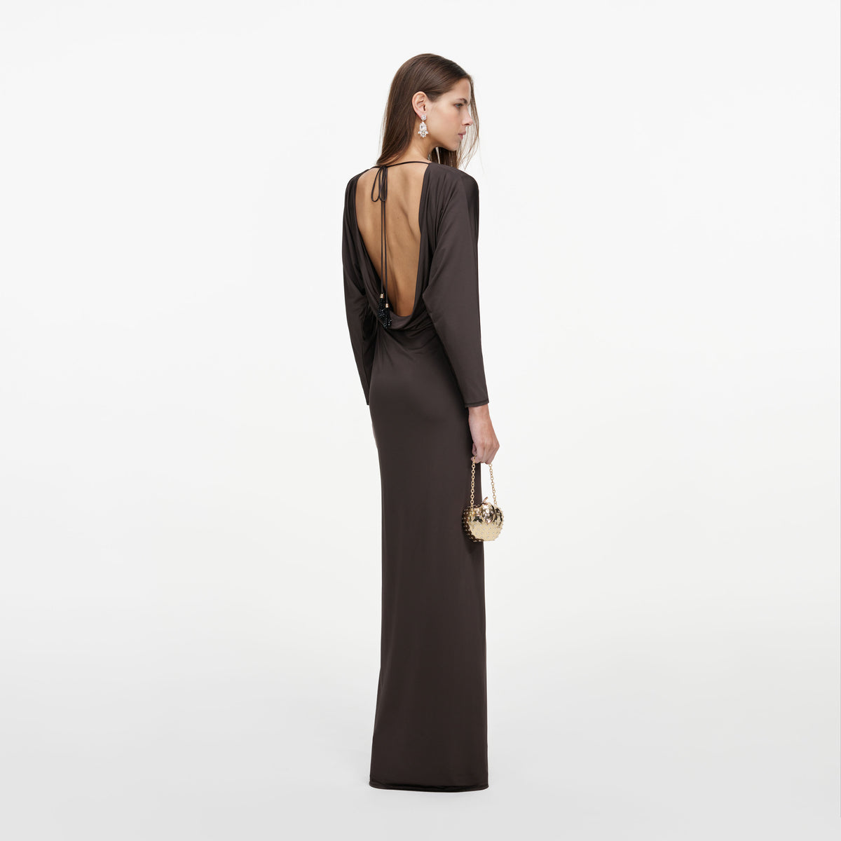 Brown Jersey Open Back Maxi Dress