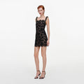 Black Lace Beaded Trim Mini Dress