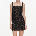 Black Lace Beaded Trim Mini Dress