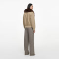 Beige Faux Fur Bomber Jacket