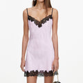 Pink Satin Contrast Lace Mini Dress