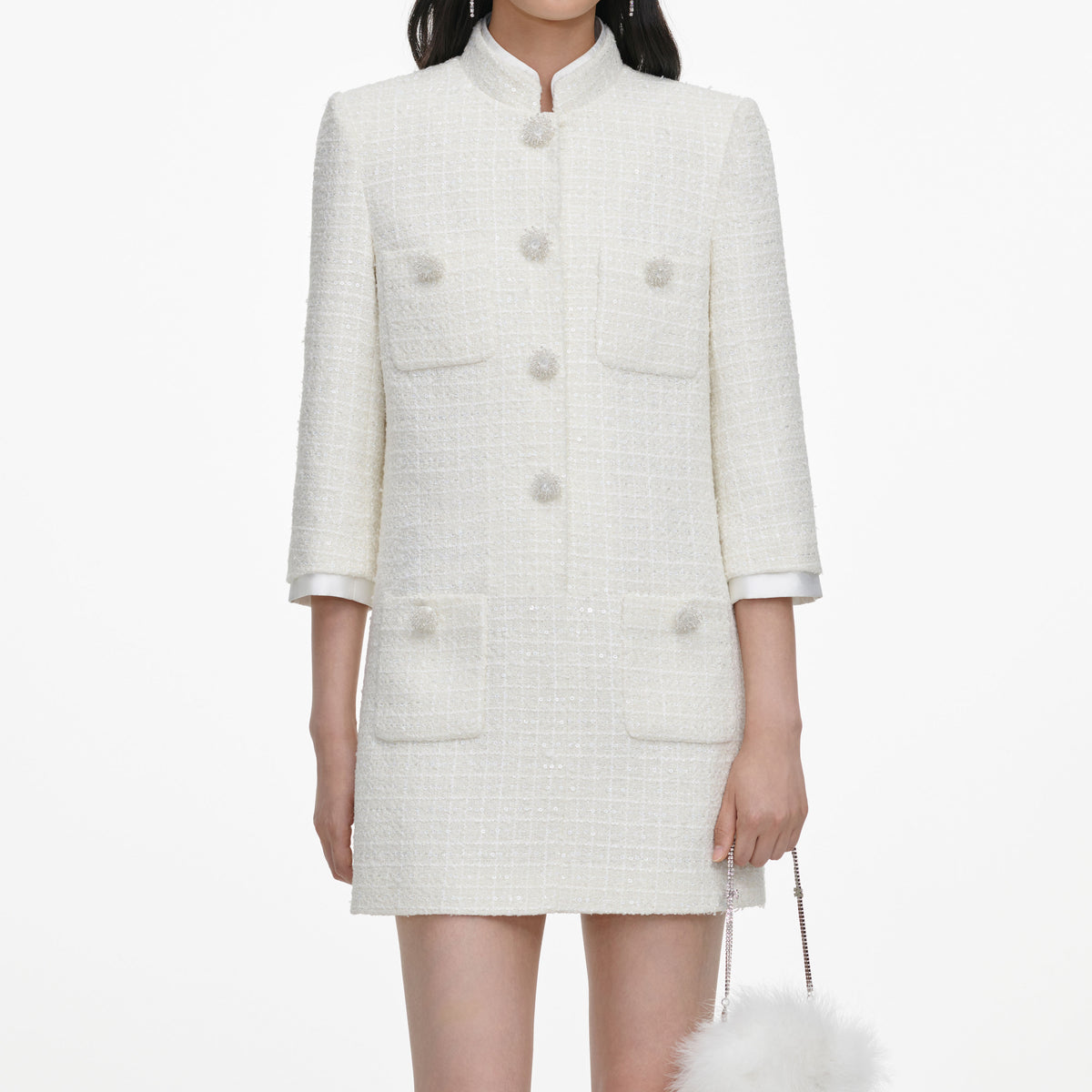 Cream Boucle Mini Dress