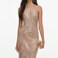 Champagne Chevron Rhinestone Halterneck Maxi Dress