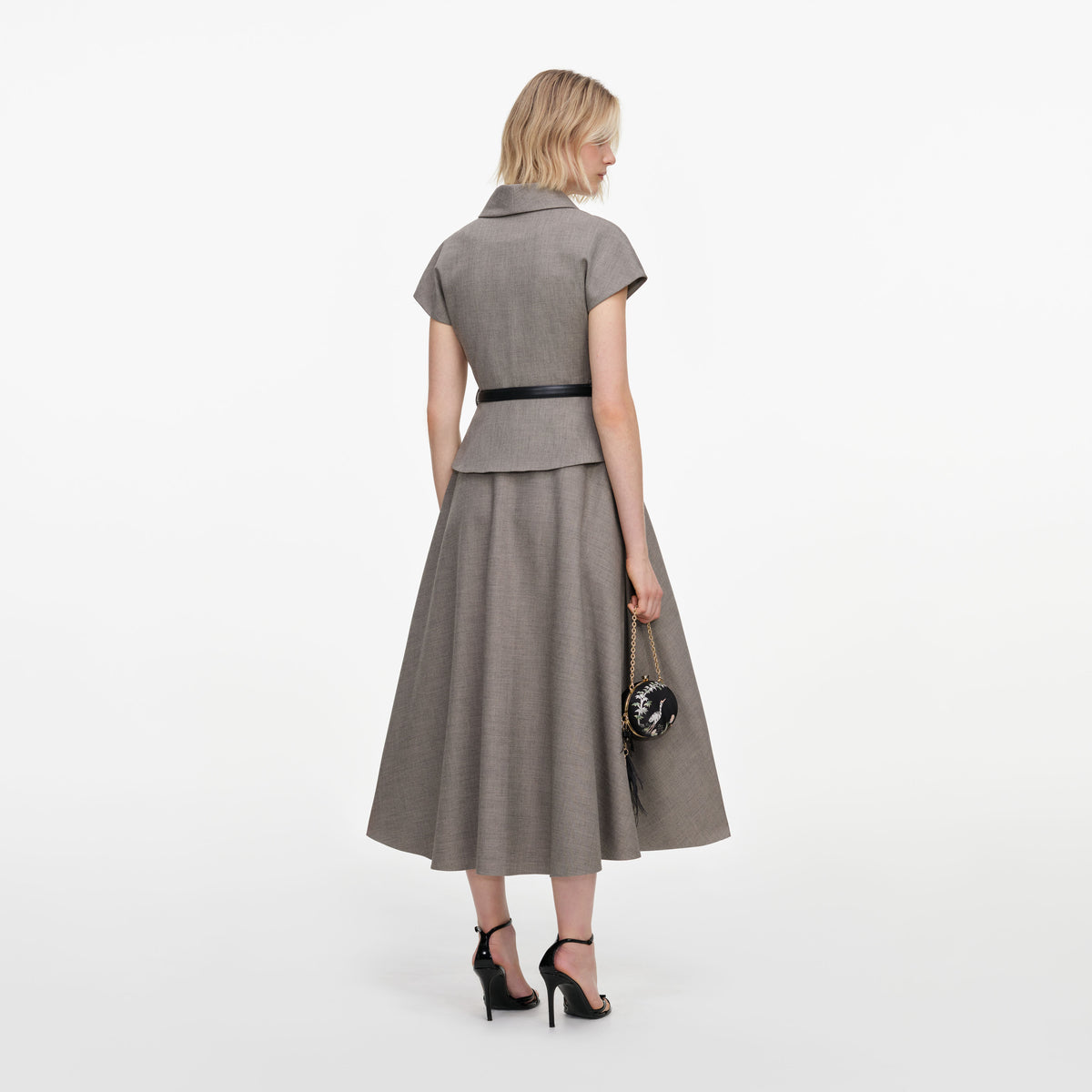 Brown Twill Brooch Midi Dress