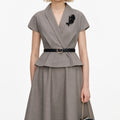 Brown Twill Brooch Midi Dress