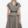 Brown Twill Brooch Midi Dress