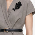 Brown Twill Brooch Midi Dress