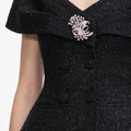 Black Tinsel Boucle Brooch Midi Dress