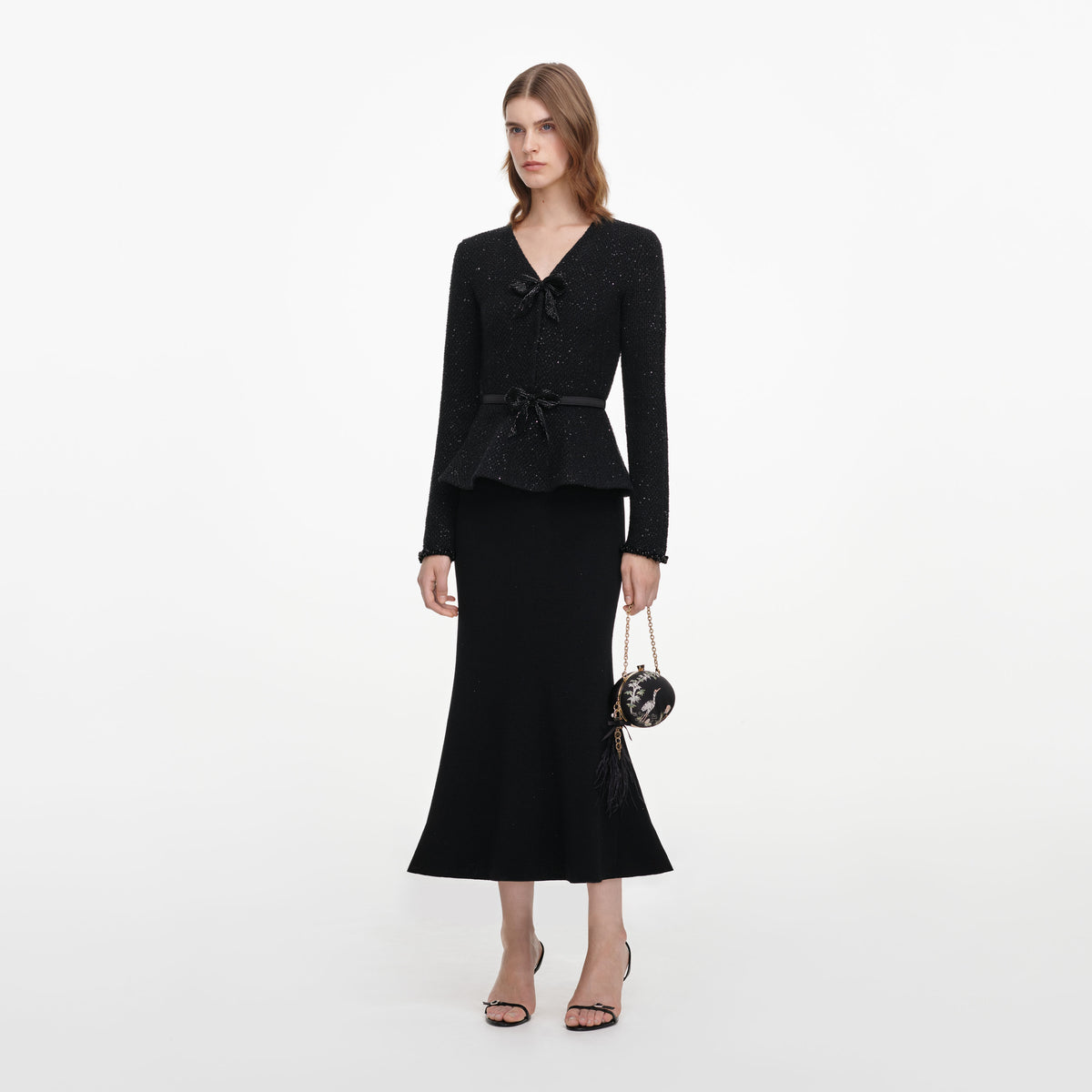 Black Sequin Knit Midi Dress