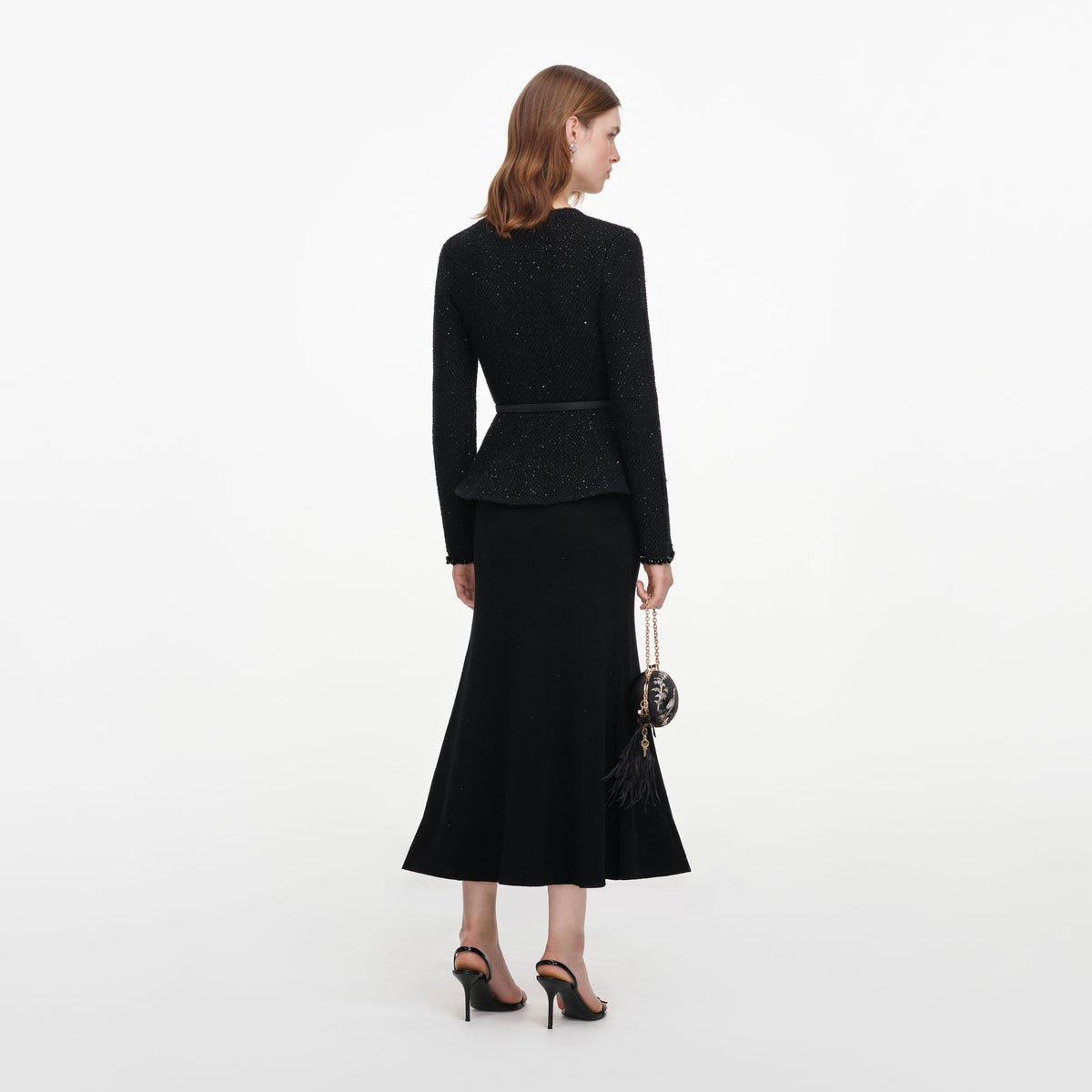 Black Sequin Knit Midi Dress