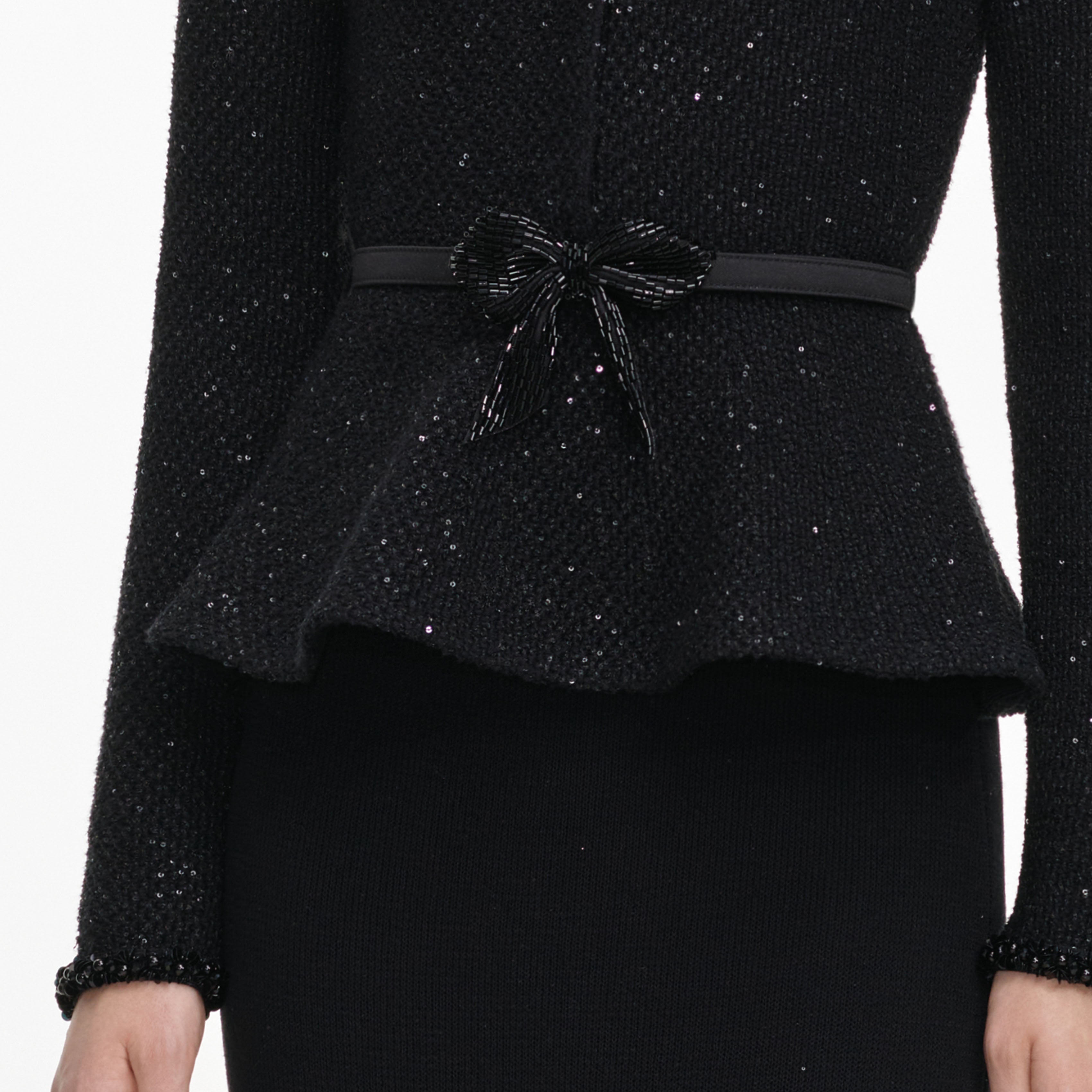 Black Sequin Knit Midi Dress
